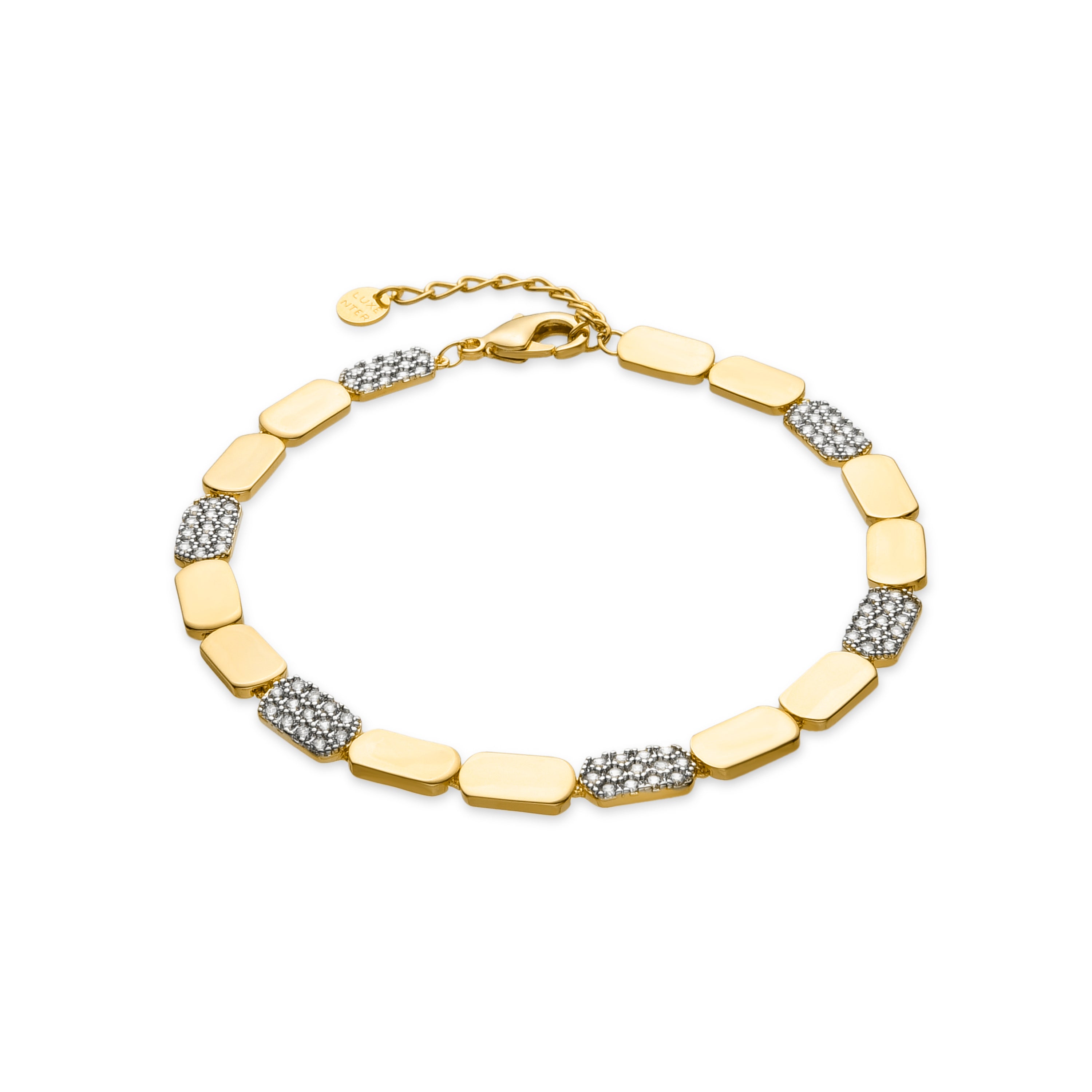 925 Sterling Silver and Brilliant Zirconia Bracelet, 18k Yellow Gold Finish - Likgo
