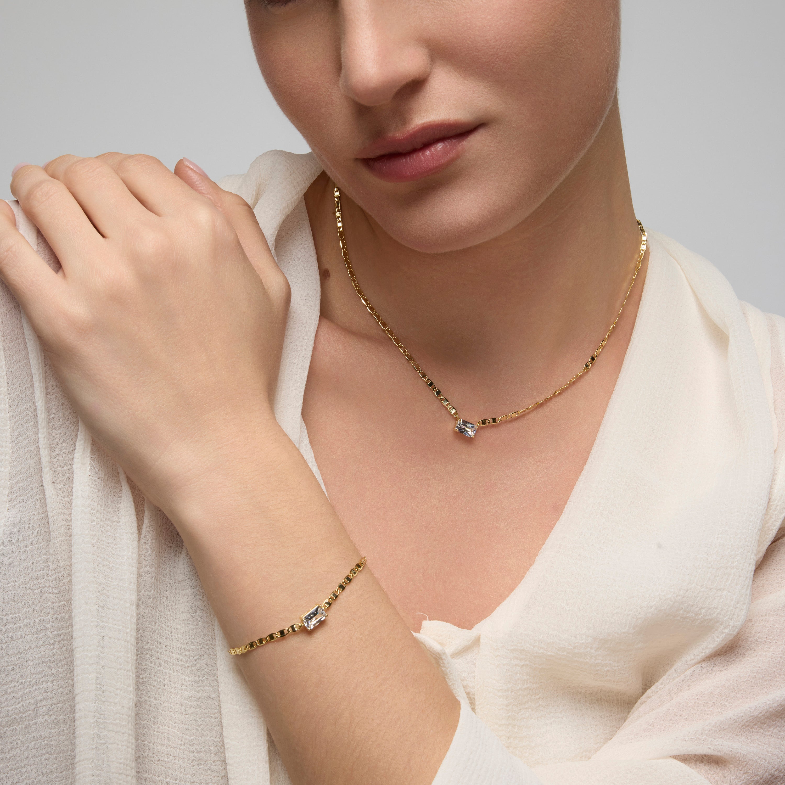 925 Sterling Silver Bracelet with Brilliant Cubic Zirconia and 18k Yellow Gold Finish - Dusan