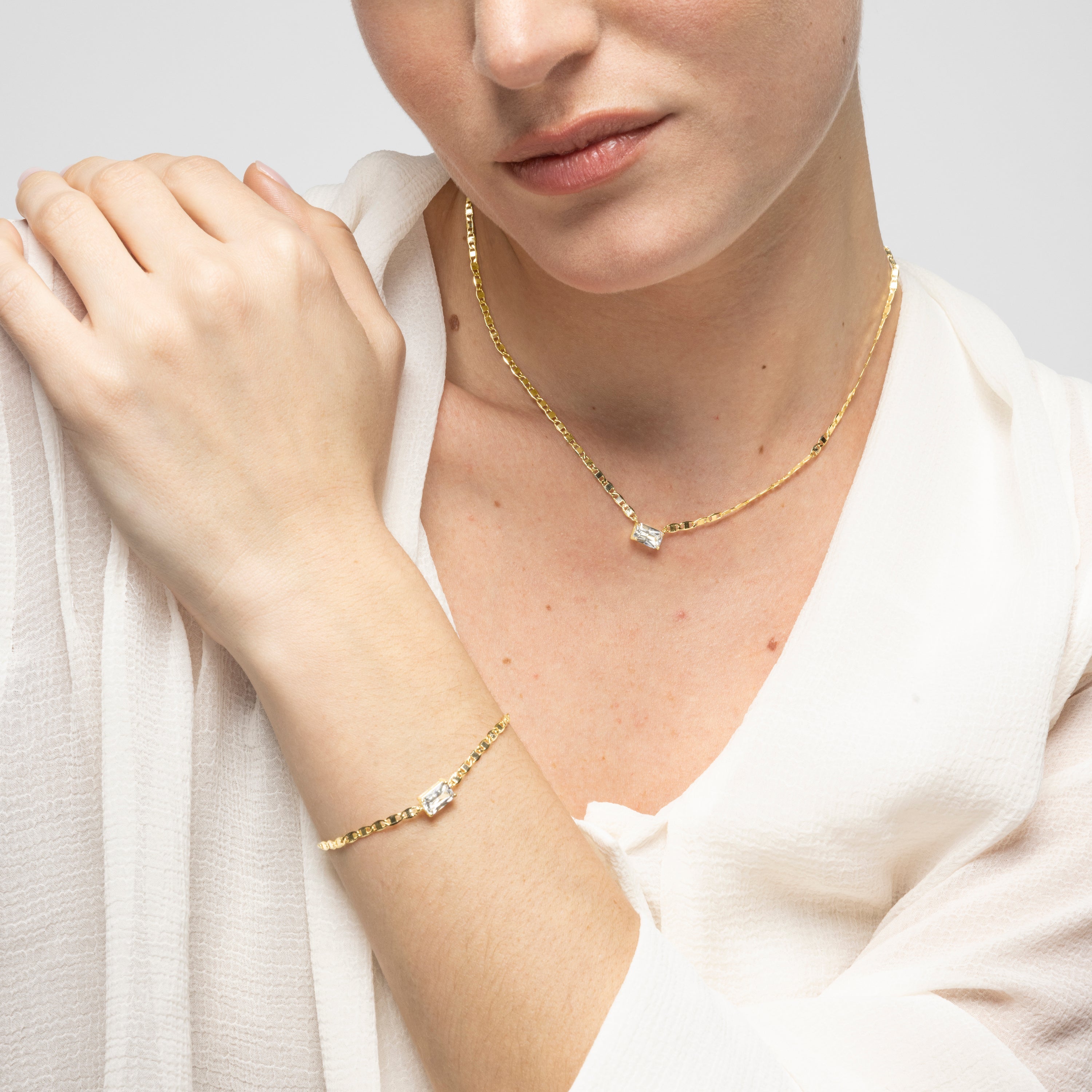 925 Sterling Silver Bracelet with Brilliant Cubic Zirconia and 18k Yellow Gold Finish - Dusan