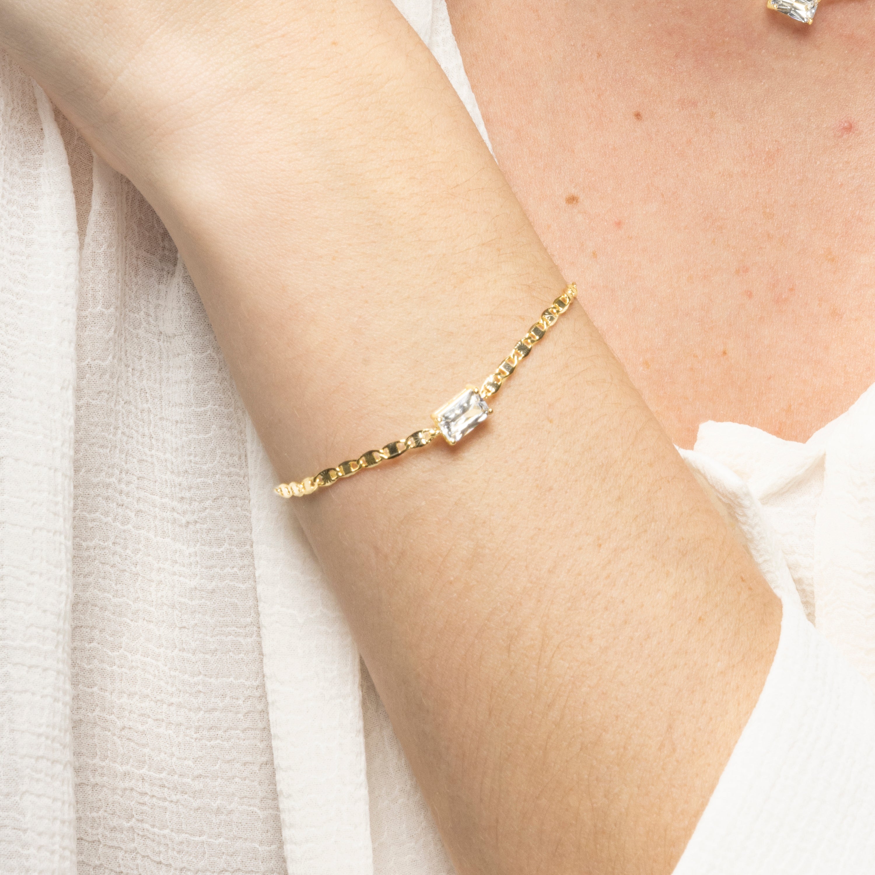 925 Sterling Silver Bracelet with Brilliant Cubic Zirconia and 18k Yellow Gold Finish - Dusan