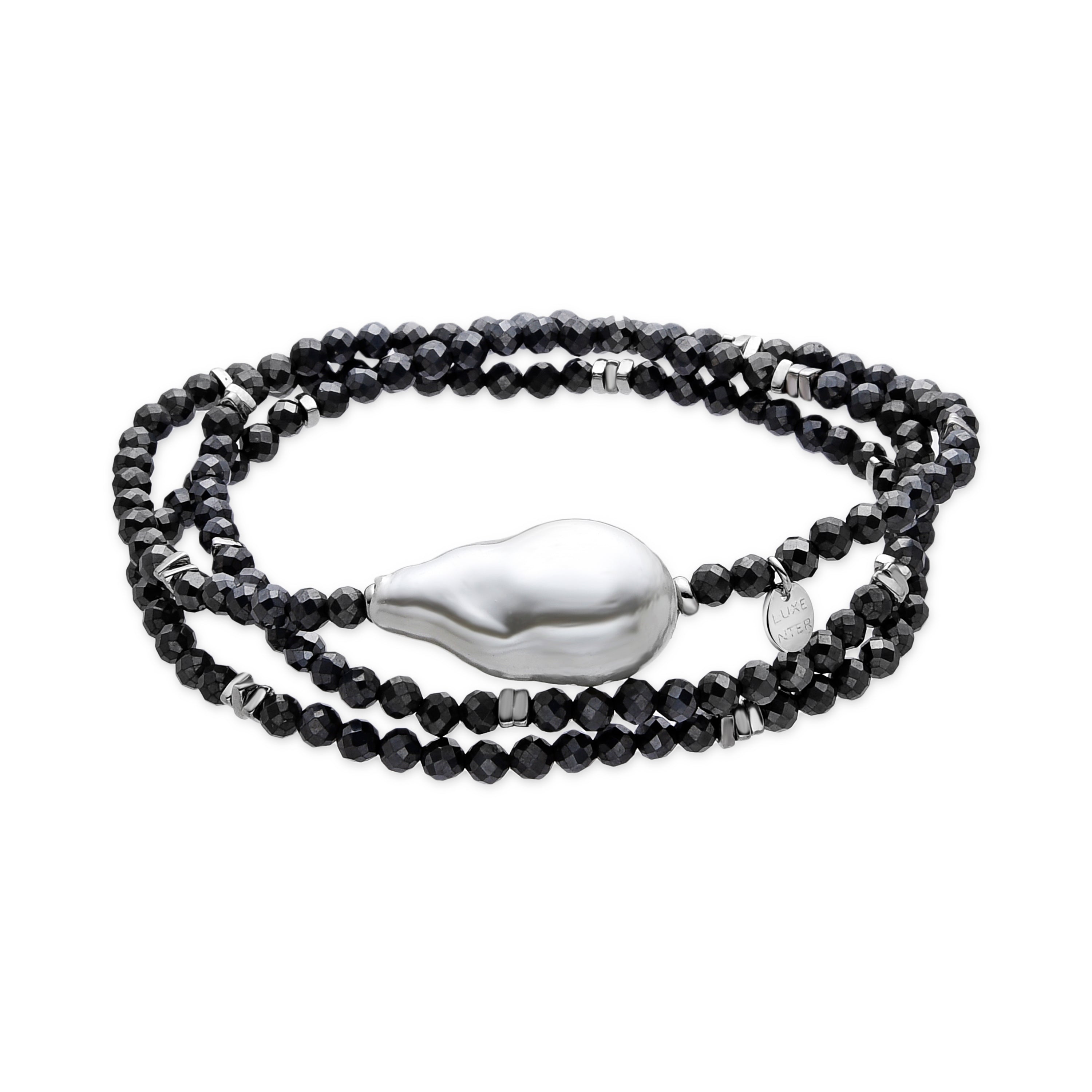 925 Sterling Silver and Hematite Bracelet with Rhodium Finish - Lorex