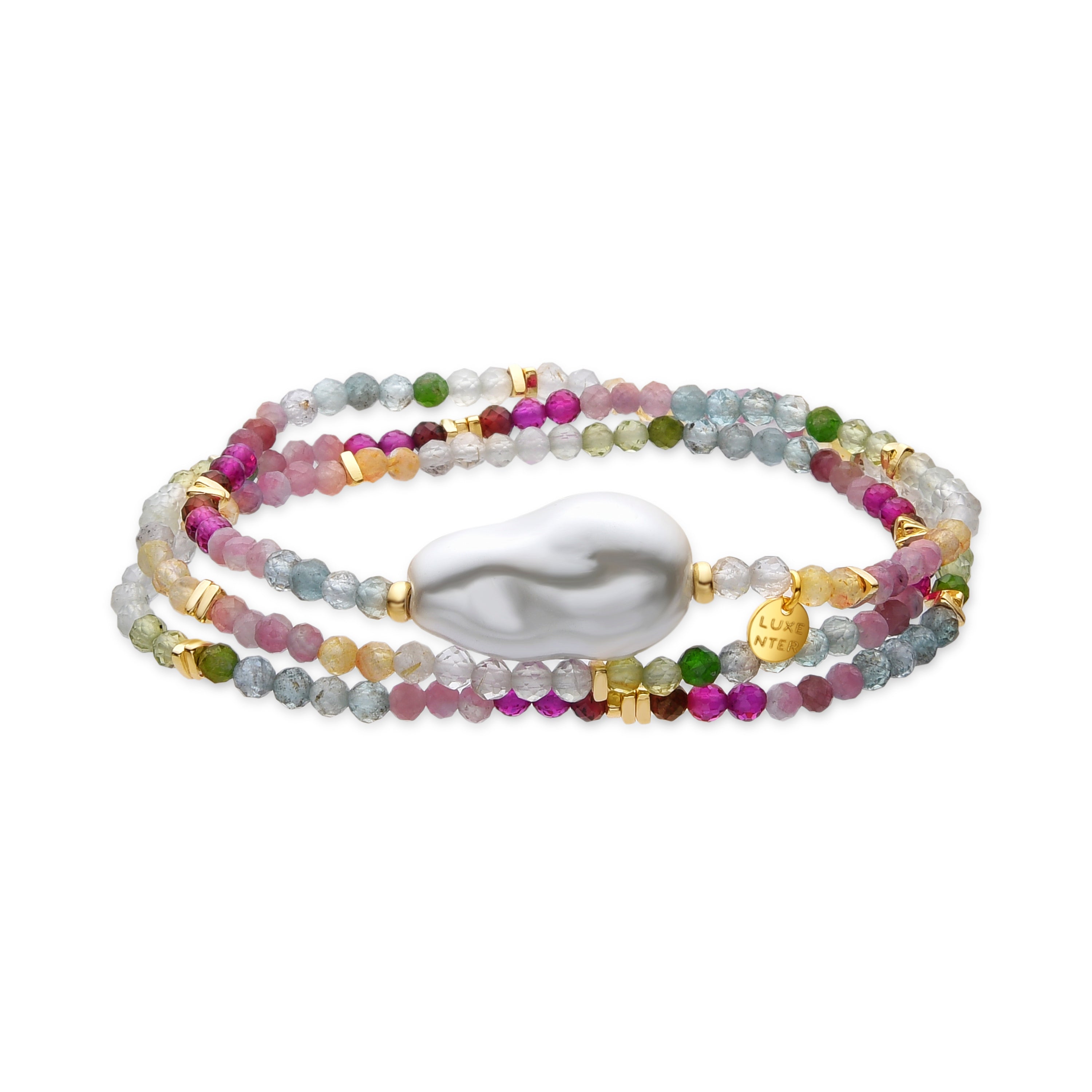 925 Sterling Silver and Multicolor Crystal Bracelet with 18k Yellow Gold Finish - Lorex