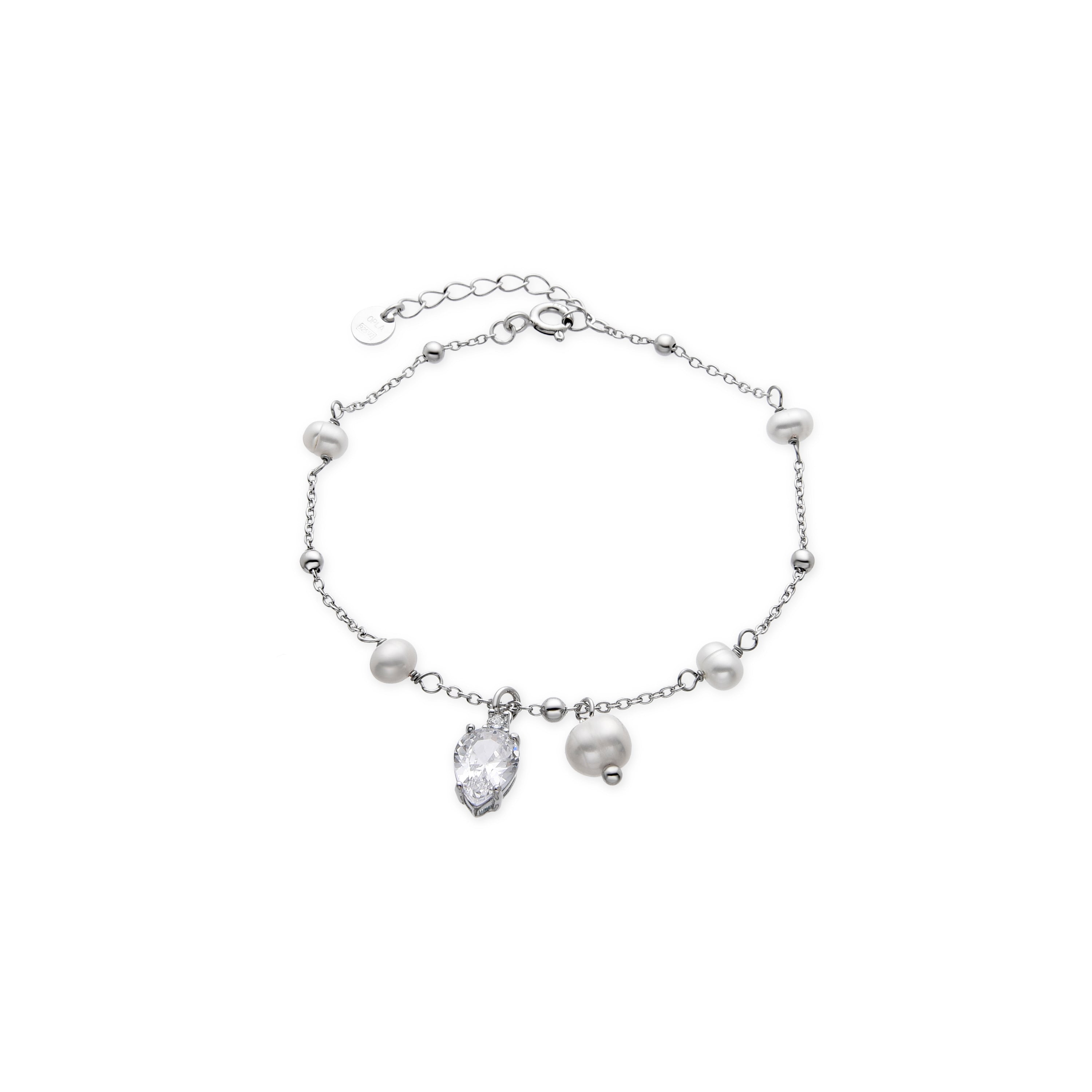 925 Sterling Silver and Brilliant Zirconia Bracelet with Rhodium Finish - Lebao