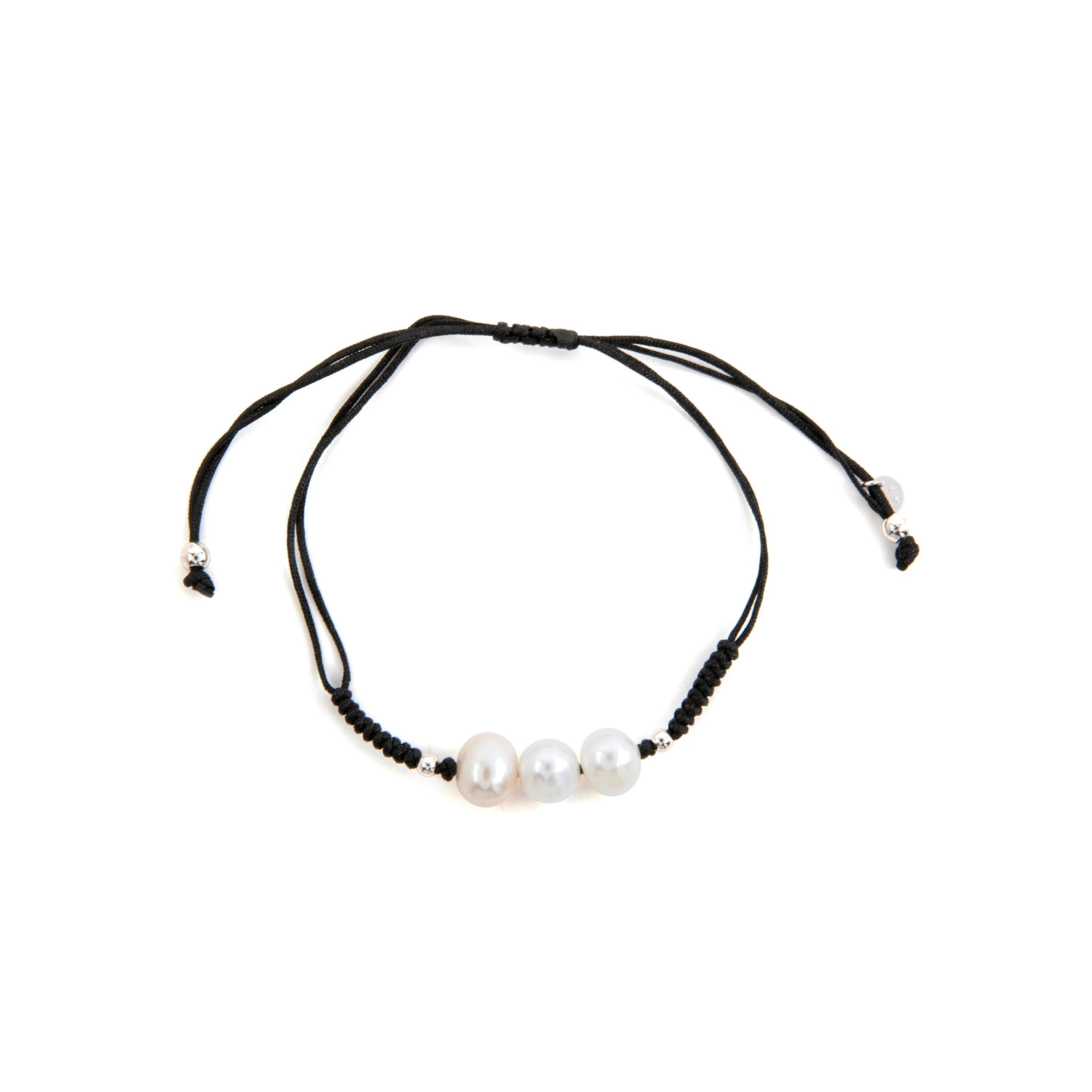 925 Sterling Silver and White Pearl Bracelet with Rhodium Finish - Maril