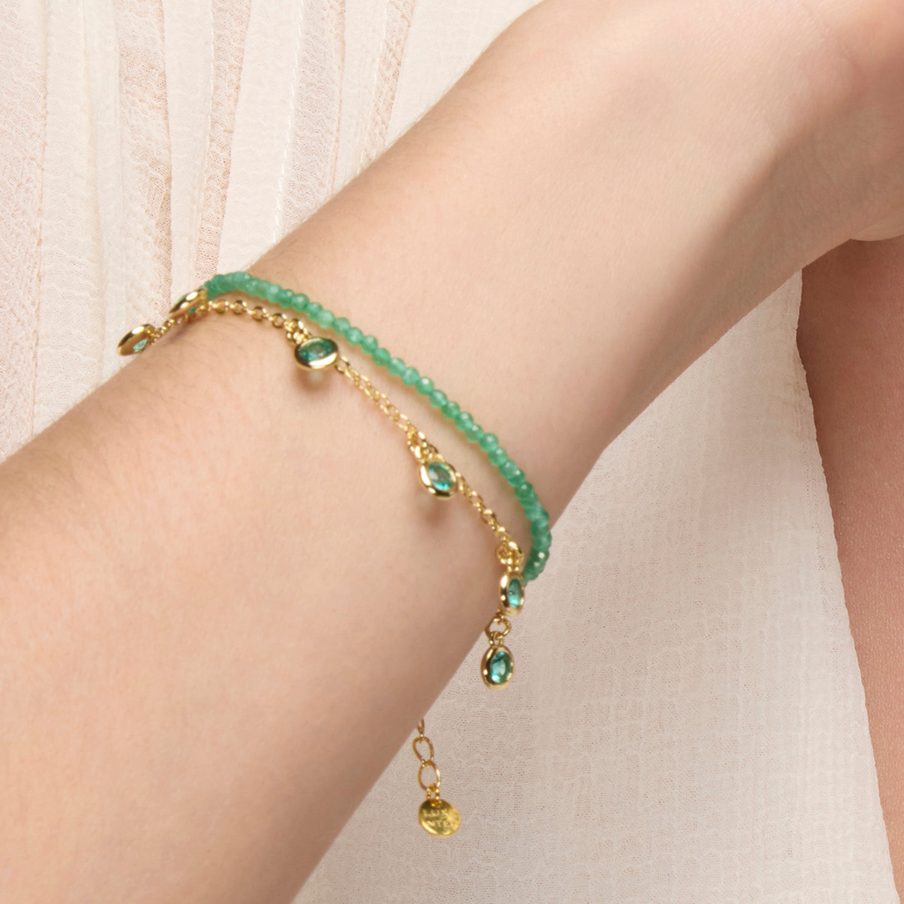 Pulseira de Prata de Lei 925 e Zircônia Esmeralda com acabamento em ouro amarelo 18k - Zaru