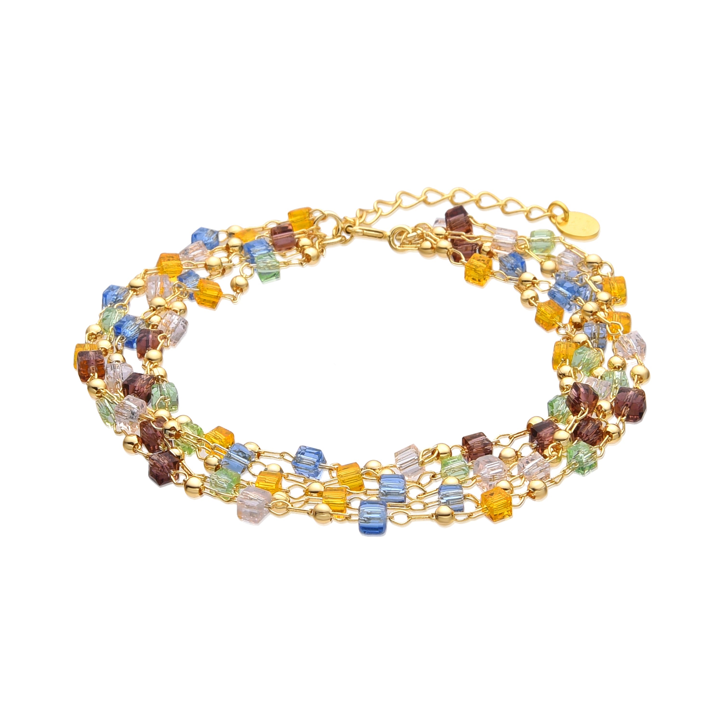 925 Sterling Silver and Multicolor Crystal Bracelet with 18k Yellow Gold Finish - Goben