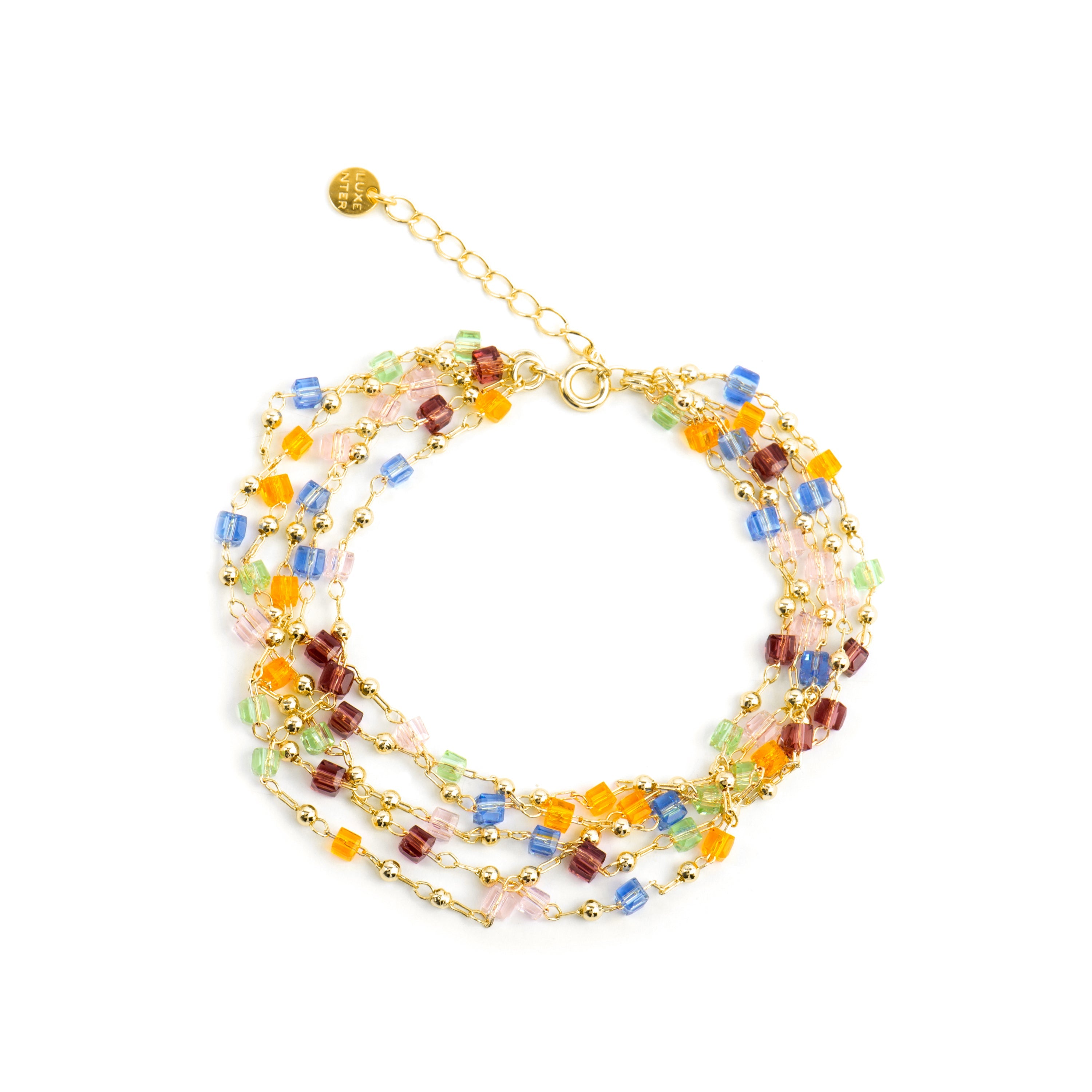 925 Sterling Silver and Multicolor Crystal Bracelet with 18k Yellow Gold Finish - Goben