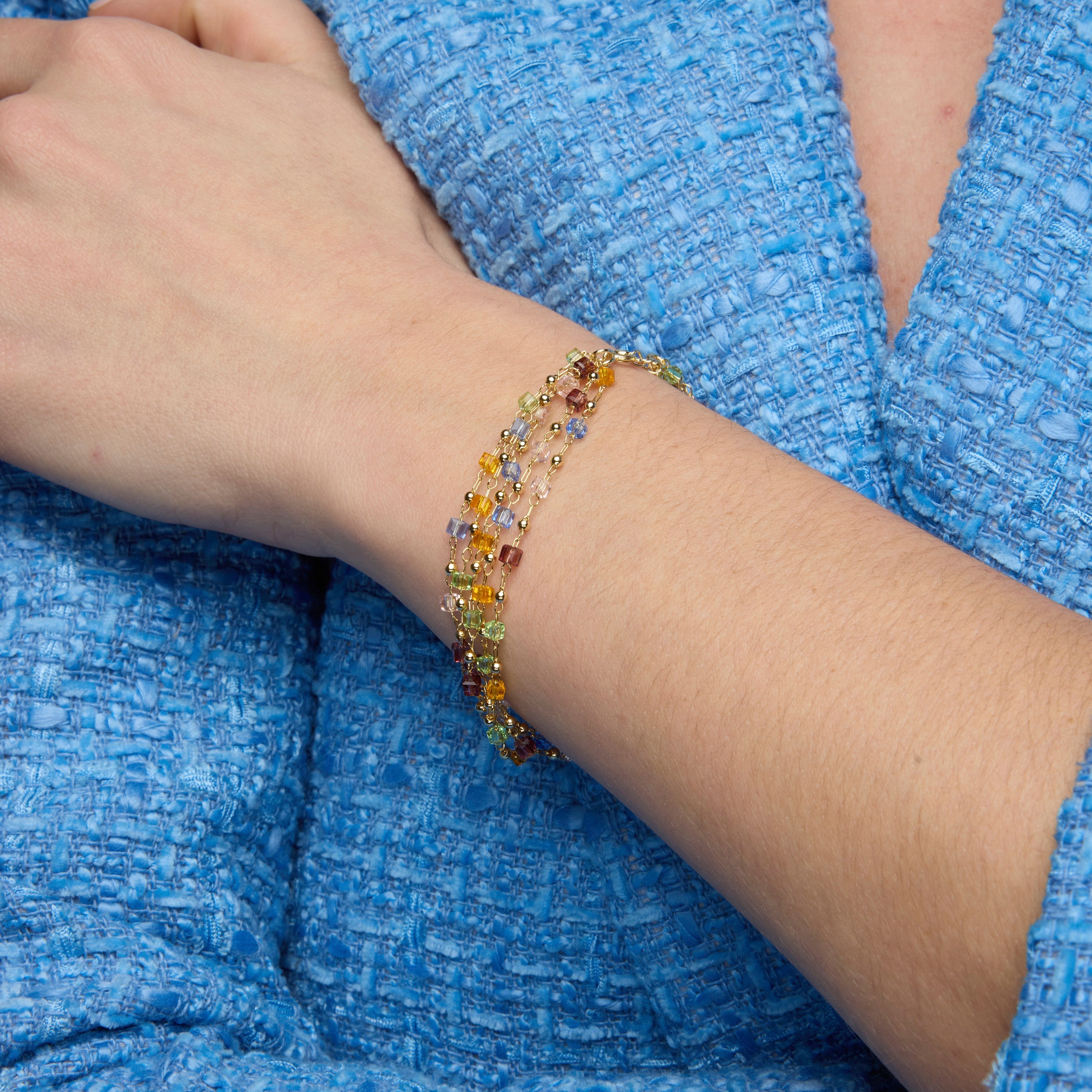 925 Sterling Silver and Multicolor Crystal Bracelet with 18k Yellow Gold Finish - Goben
