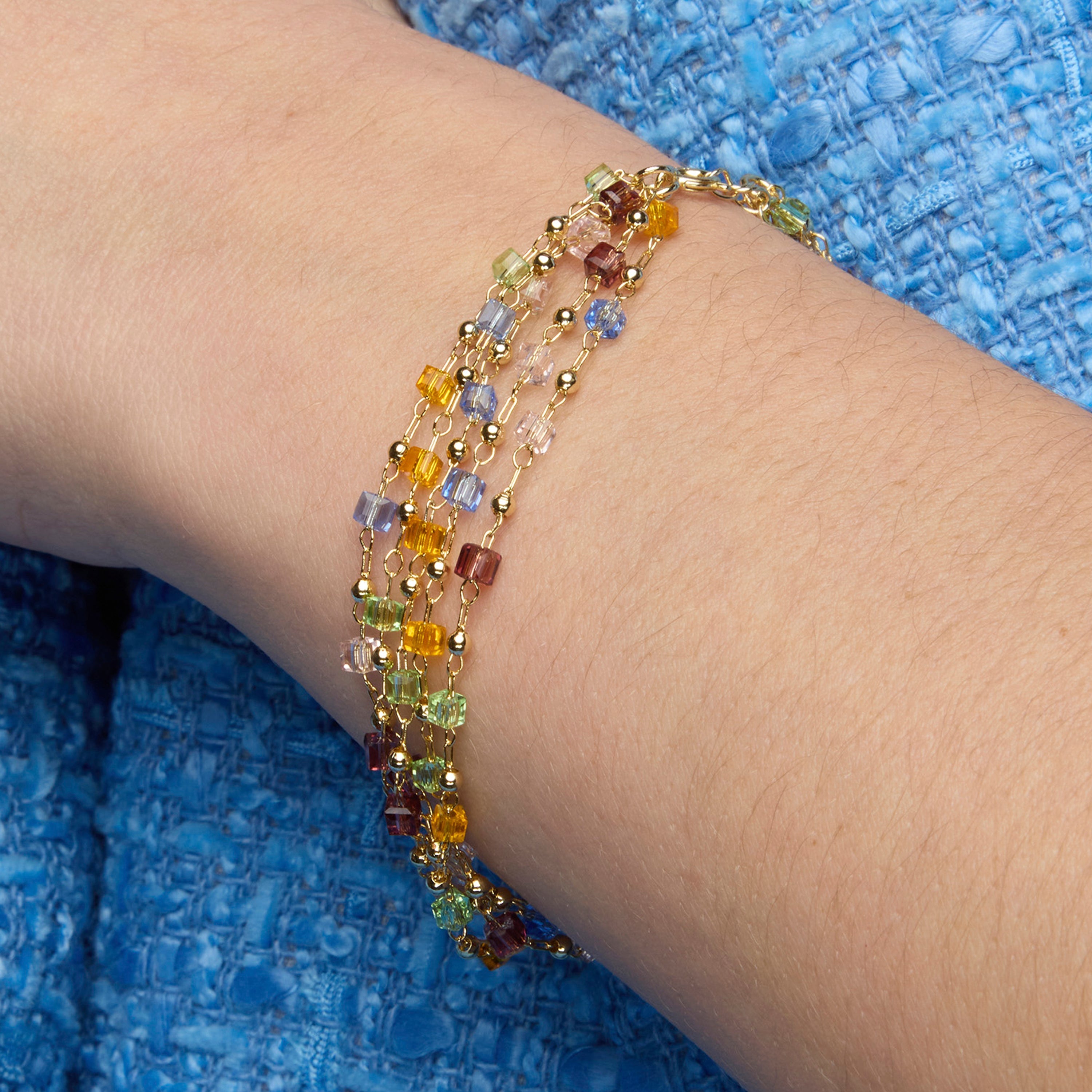 925 Sterling Silver and Multicolor Crystal Bracelet with 18k Yellow Gold Finish - Goben