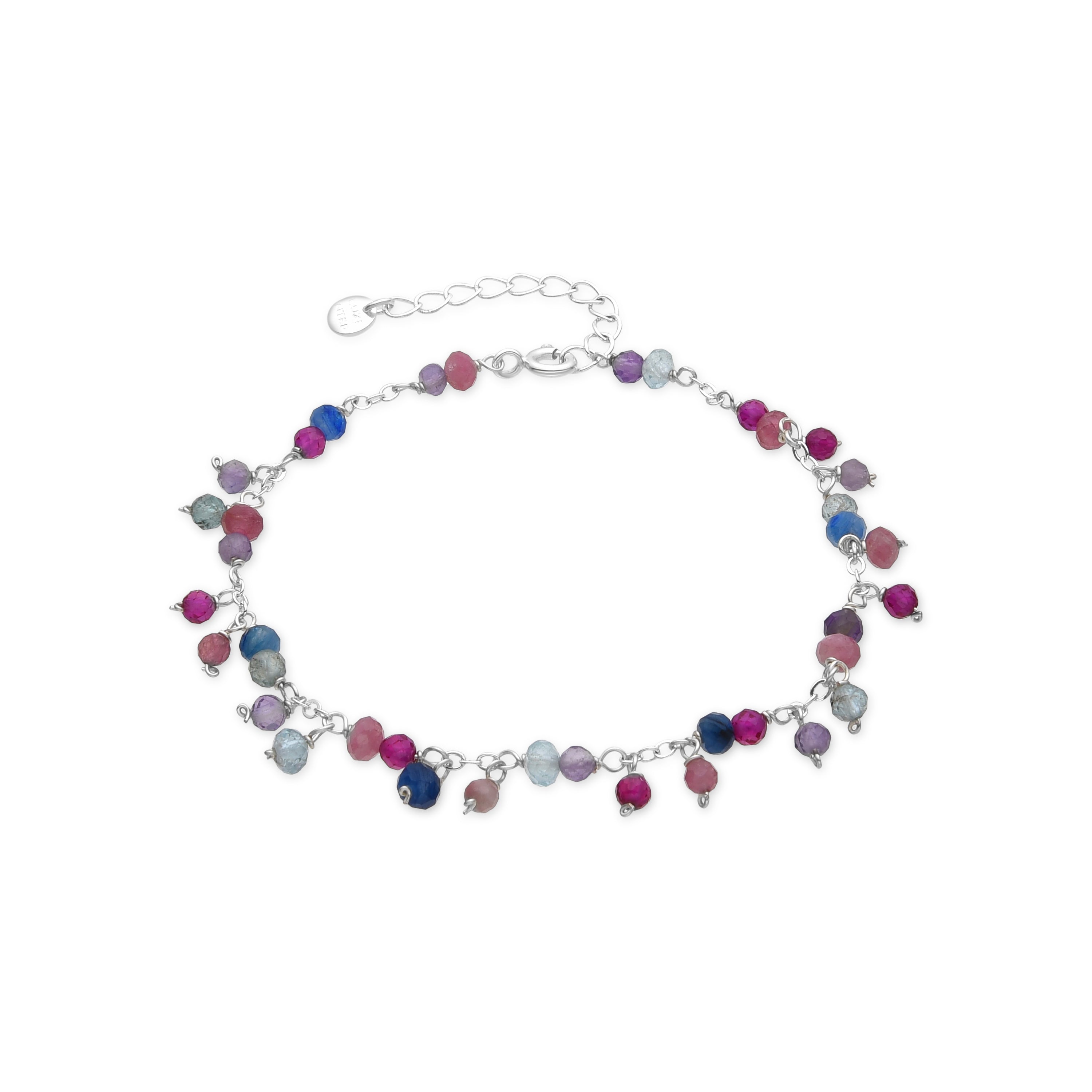 925 Sterling Silver and Pink Crystal Bracelet with Rhodium Finish - Colir