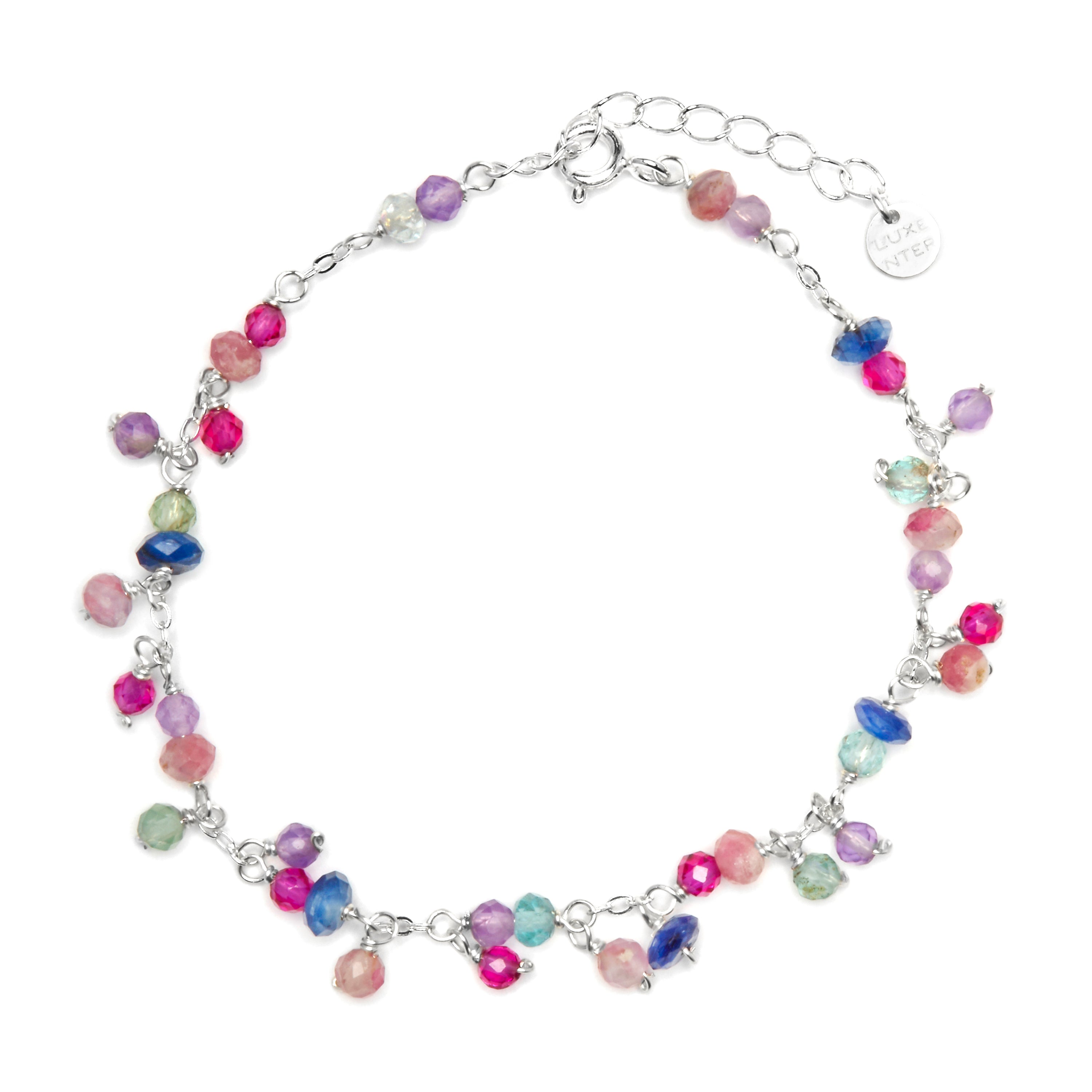 925 Sterling Silver and Pink Crystal Bracelet with Rhodium Finish - Colir