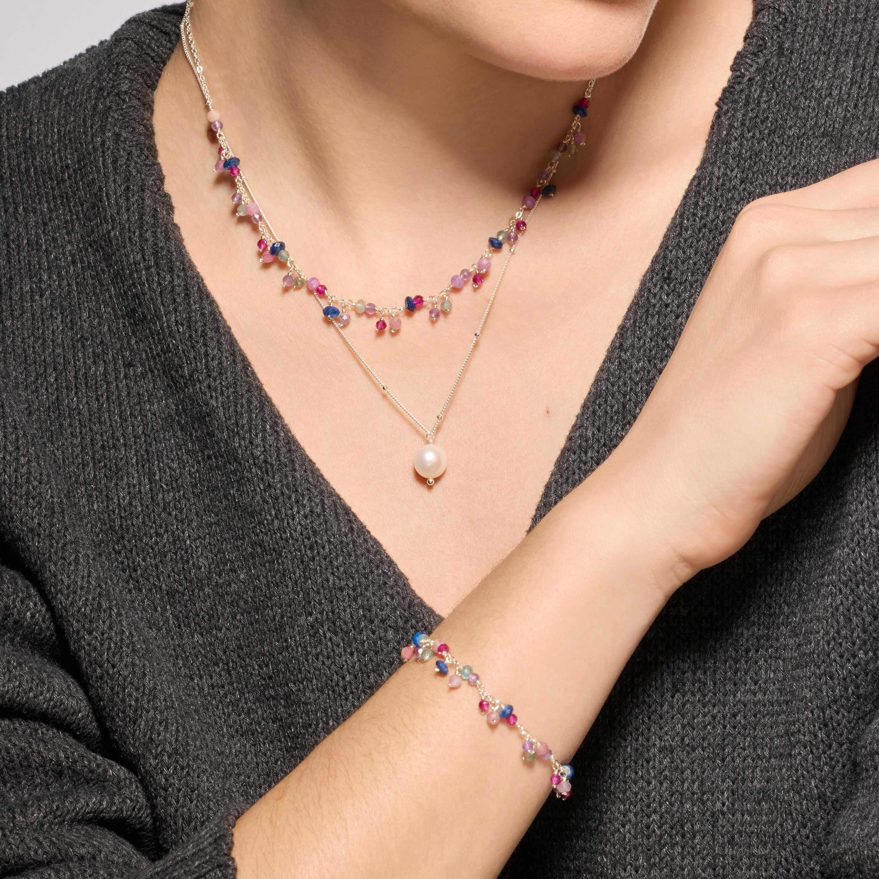 925 Sterling Silver and Pink Crystal Bracelet with Rhodium Finish - Colir