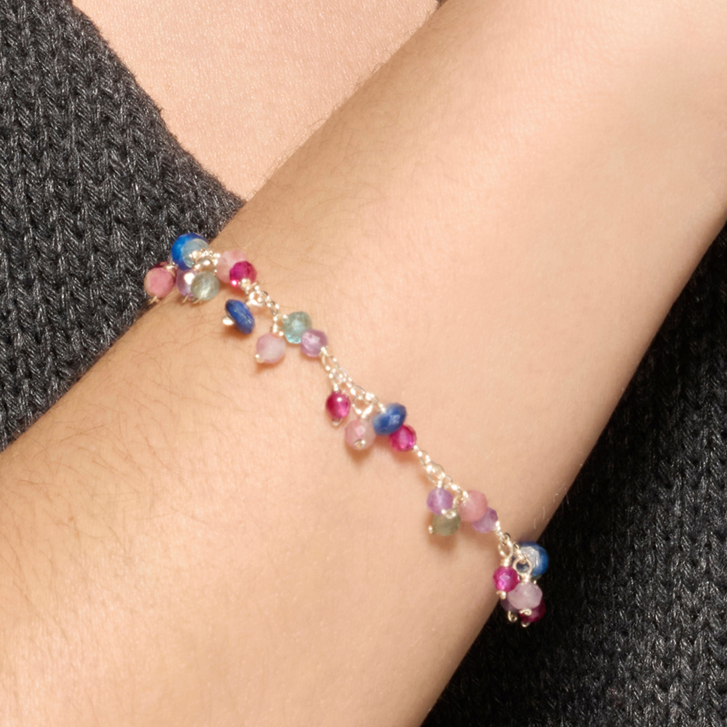 925 Sterling Silver and Pink Crystal Bracelet with Rhodium Finish - Colir