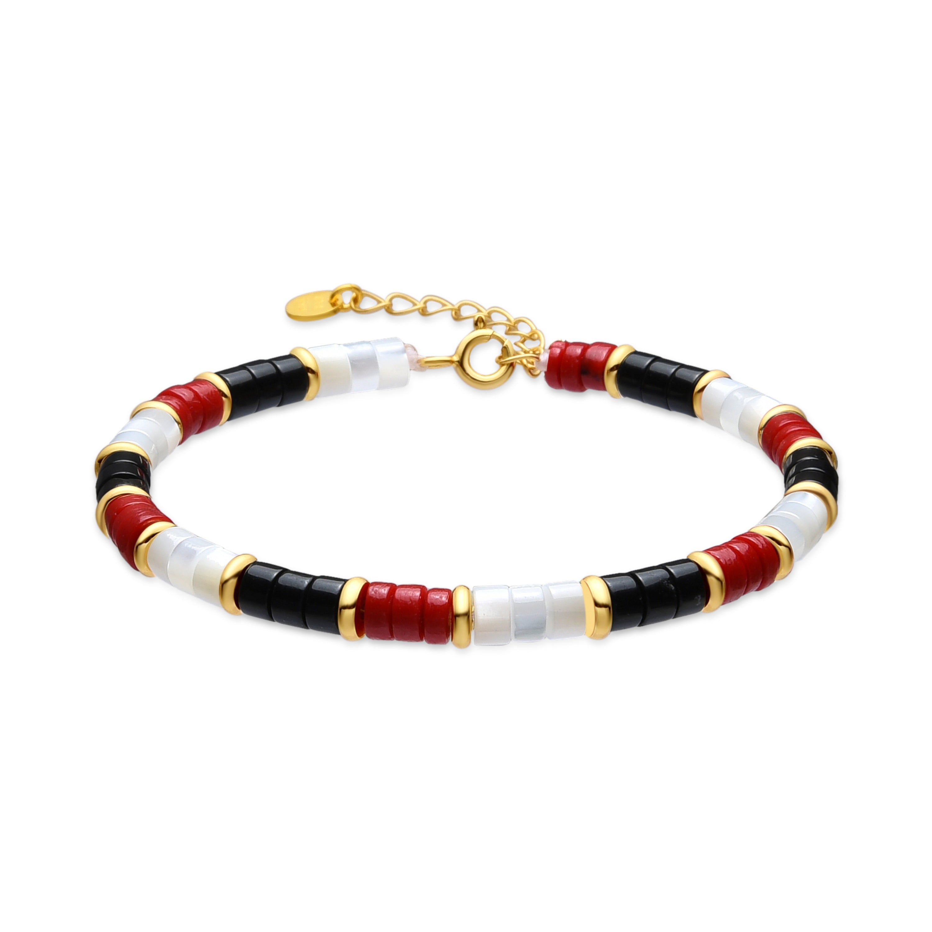 925 Sterling Silver and Coral Bracelet with 18k Yellow Gold Finish - Siraba