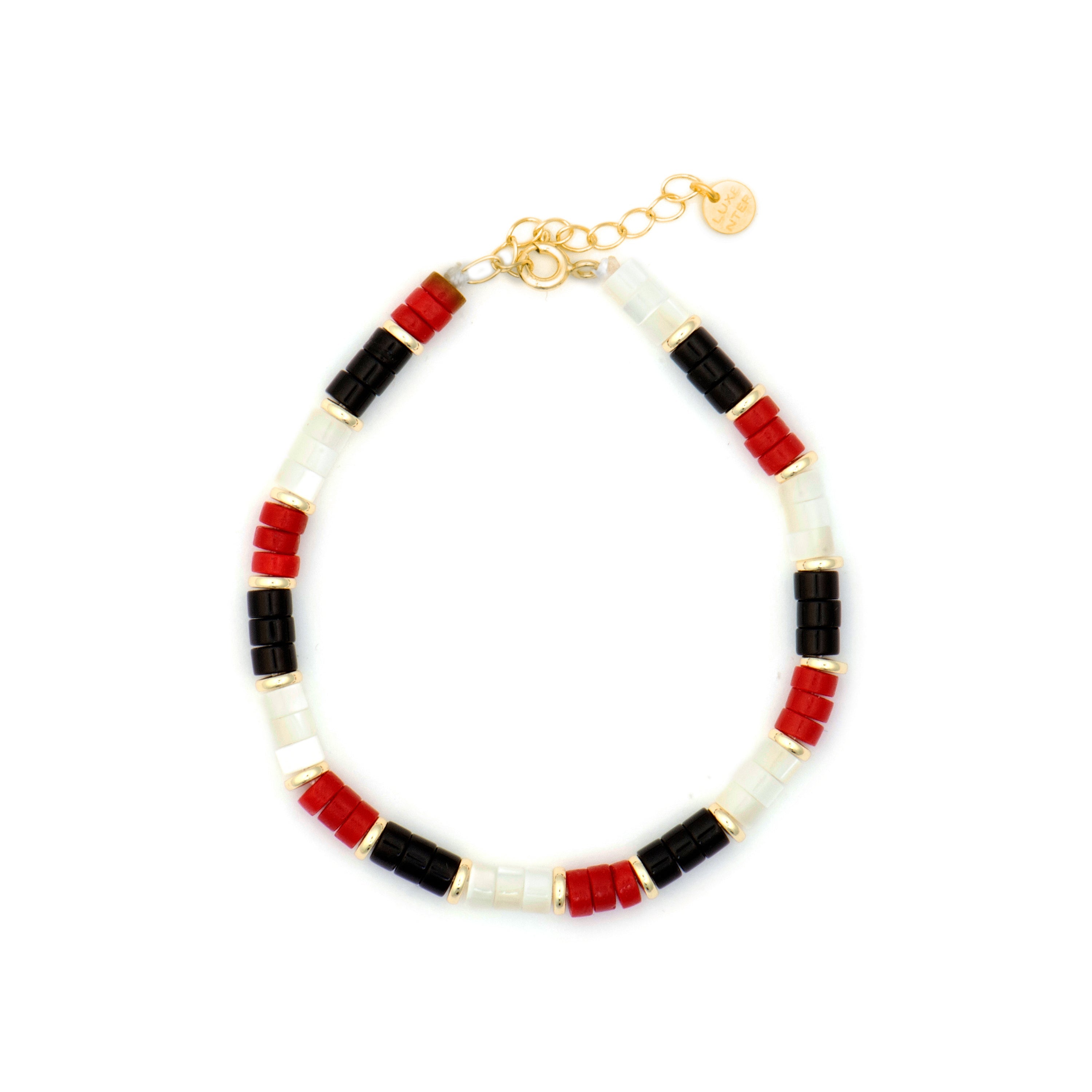 925 Sterling Silver and Coral Bracelet with 18k Yellow Gold Finish - Siraba