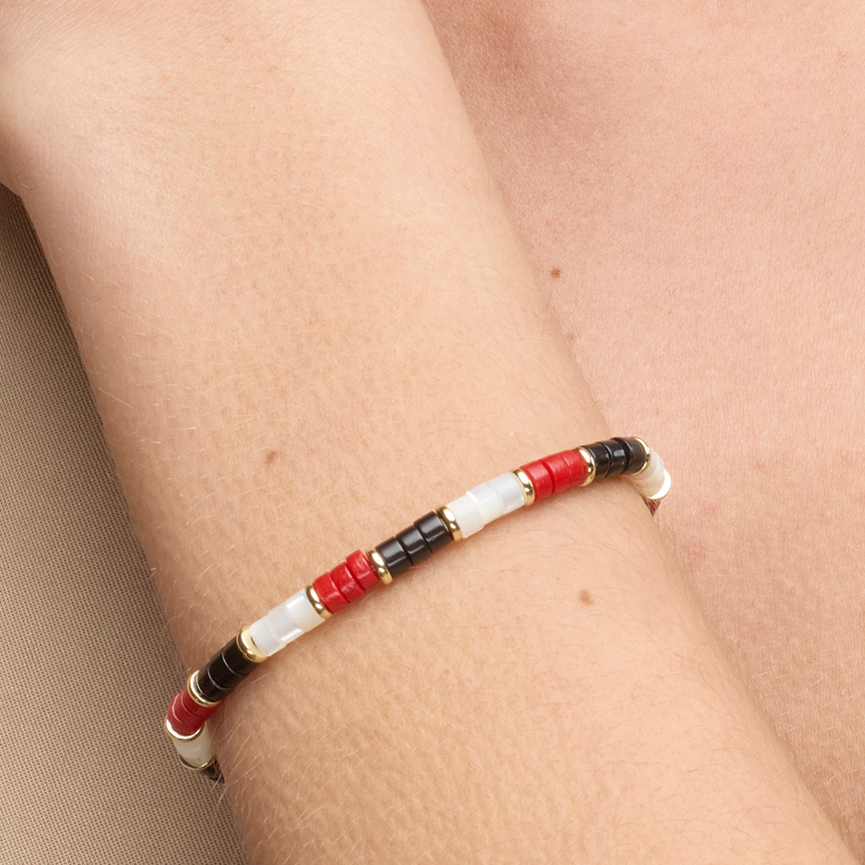 925 Sterling Silver and Coral Bracelet with 18k Yellow Gold Finish - Siraba
