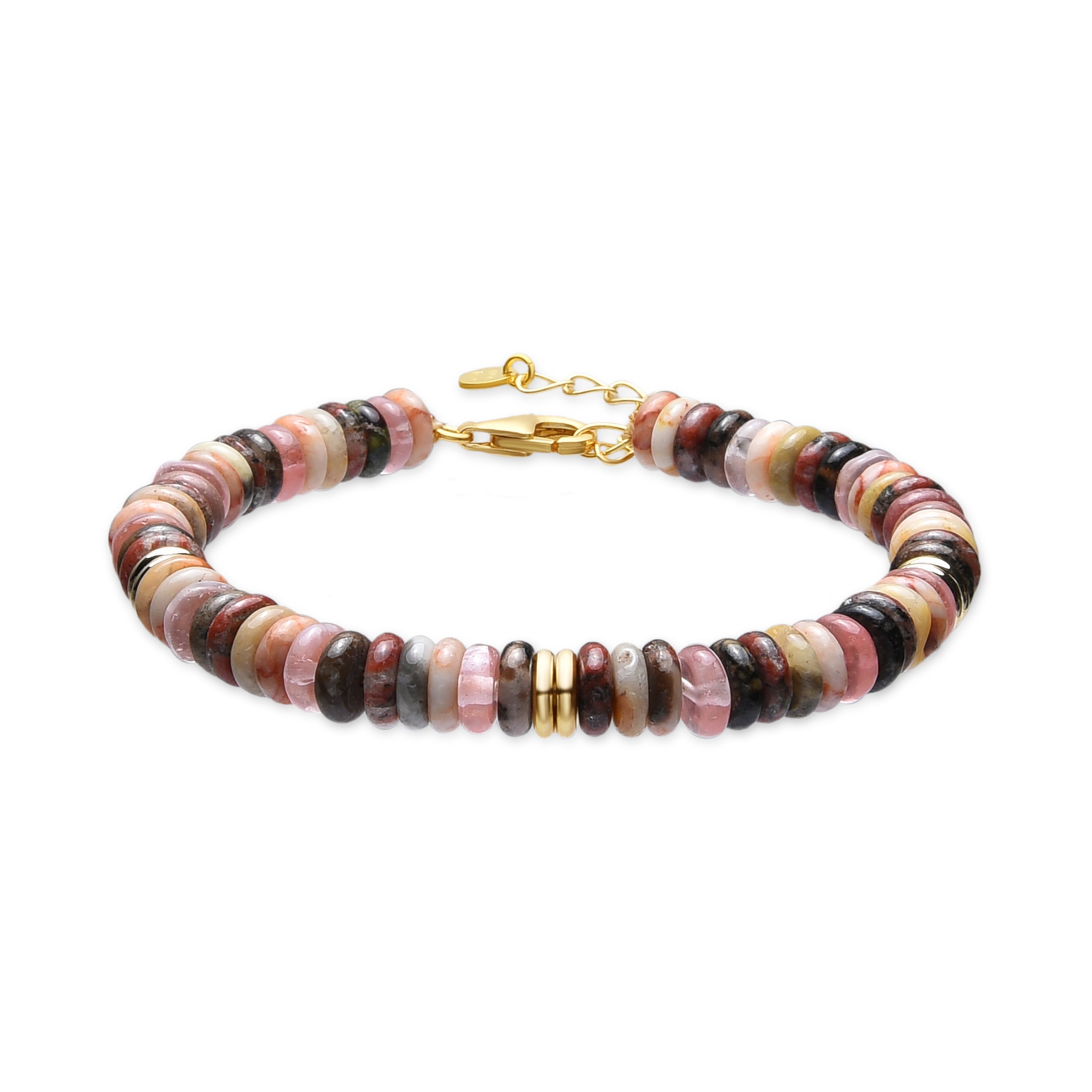925 Sterling Silver and Multicolor Agate Bracelet, 18k Yellow Gold Finish, Umex
