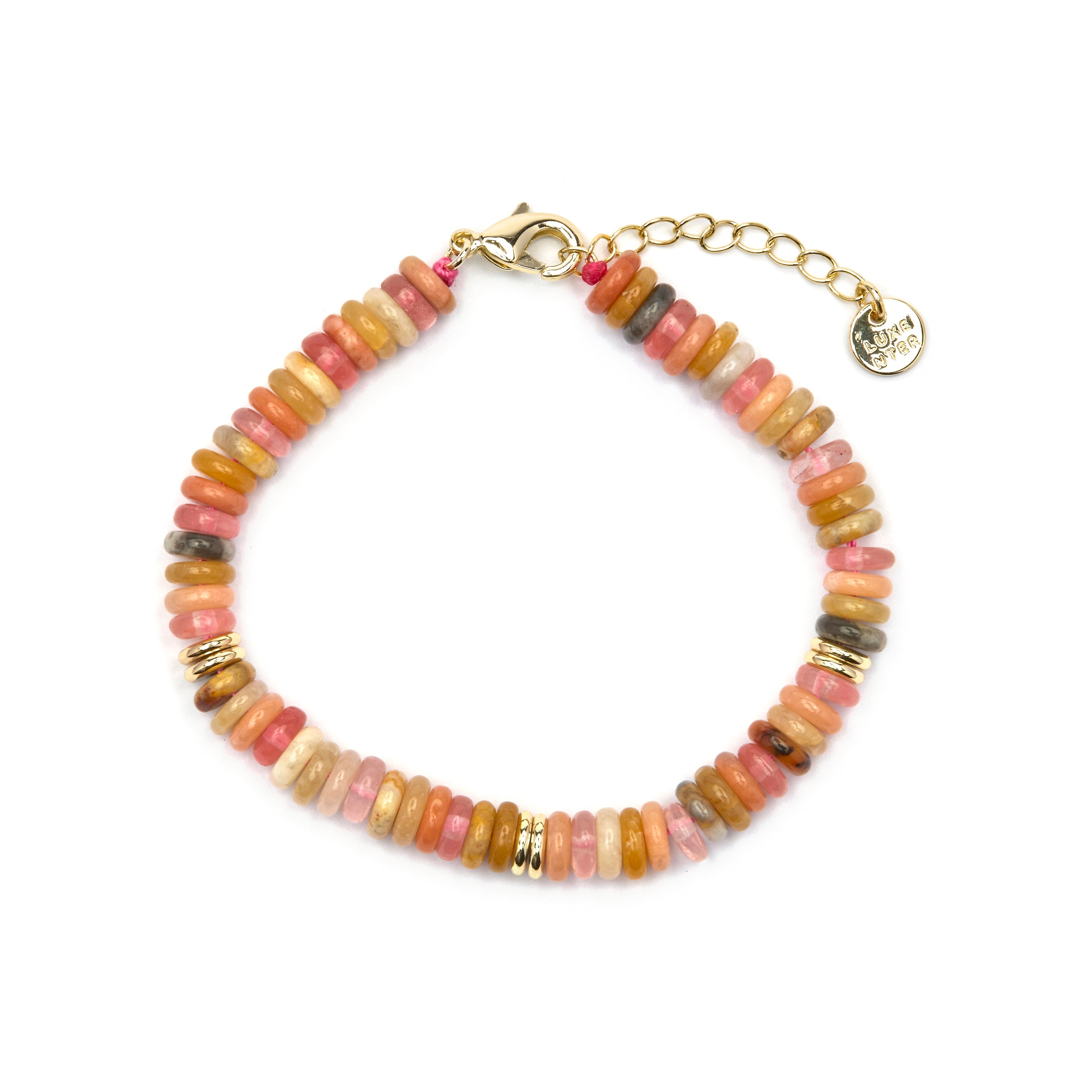 925 Sterling Silver and Multicolor Agate Bracelet, 18k Yellow Gold Finish, Umex