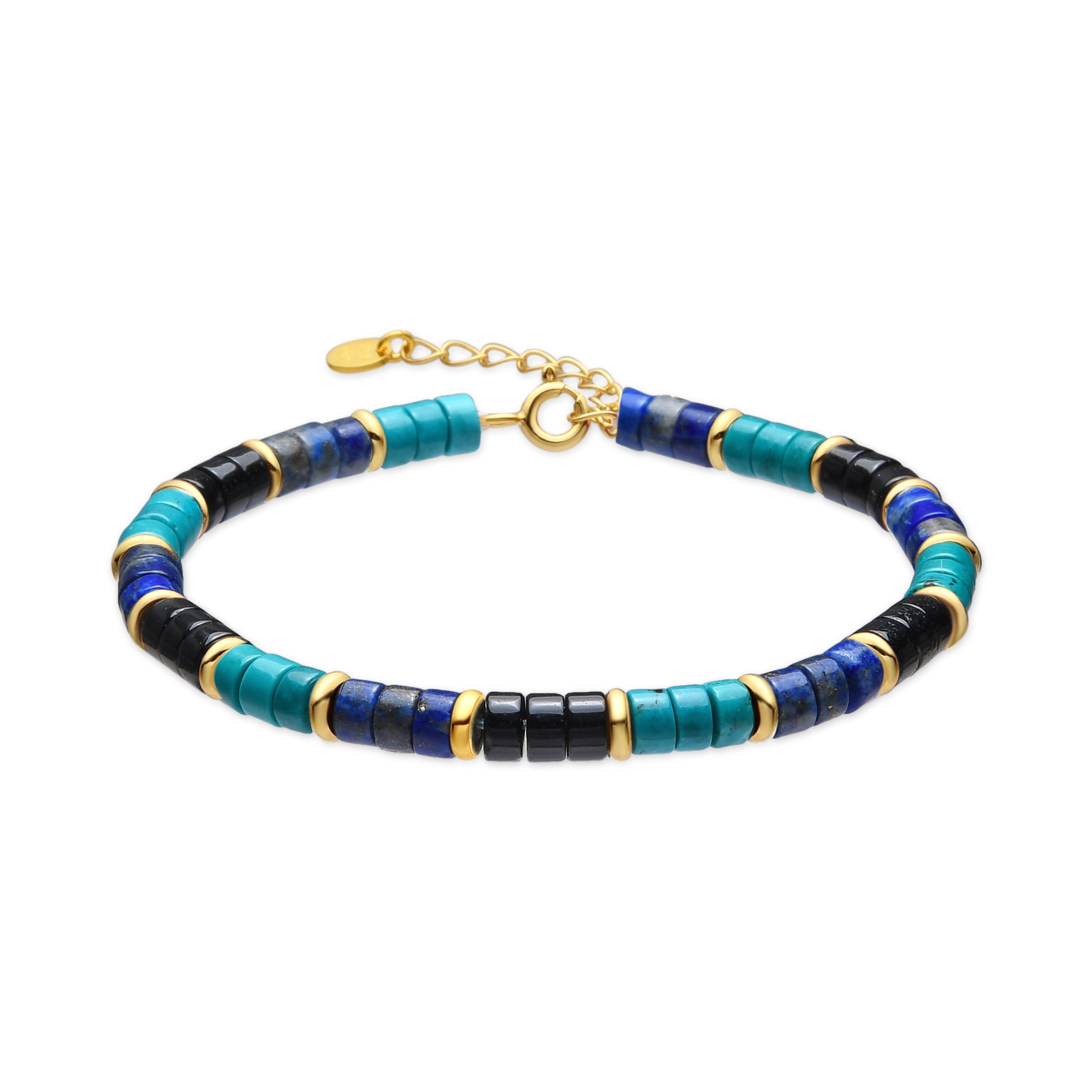 925 Sterling Silver and Turquoise Bracelet with 18k Yellow Gold Finish - Bathim