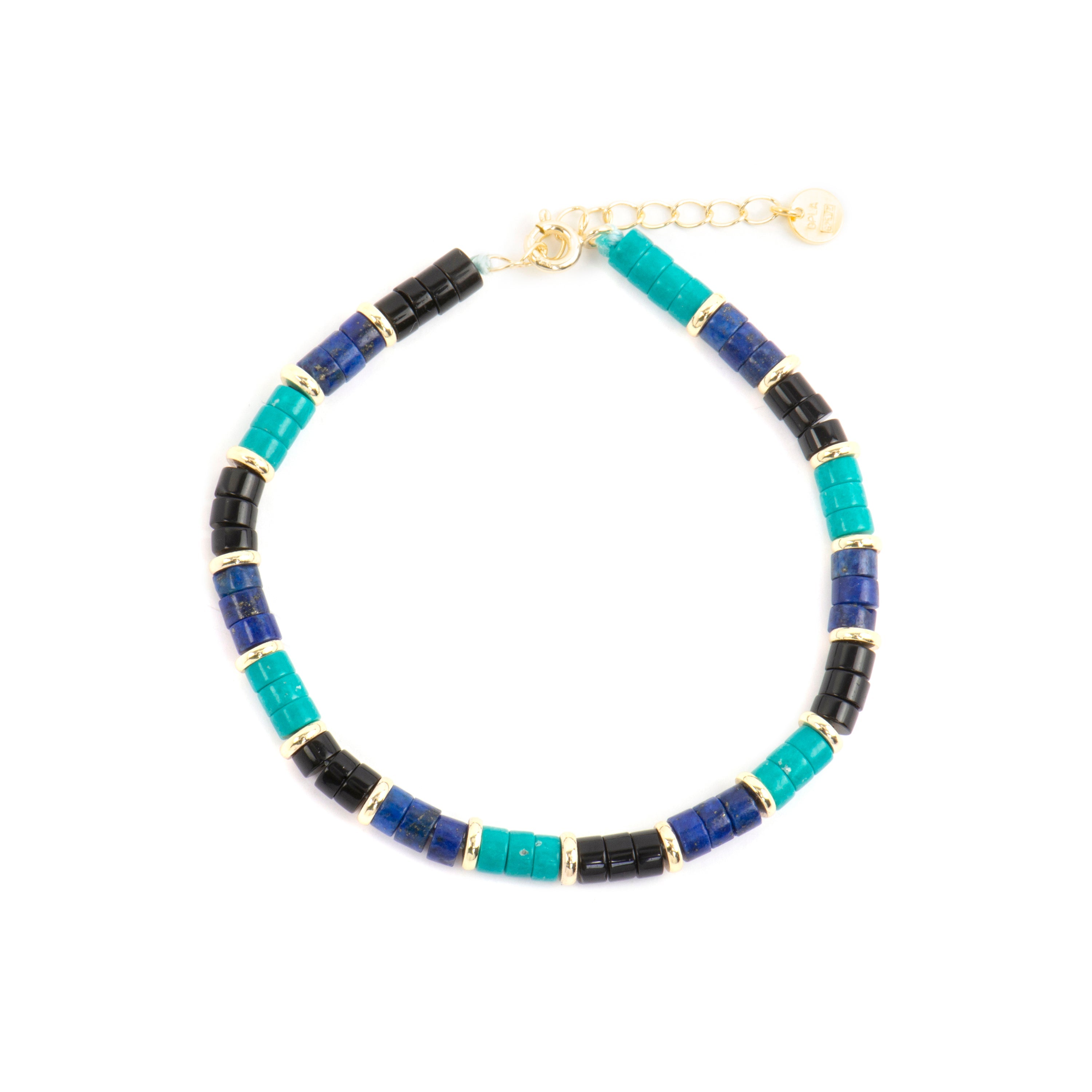 Pulseira em Prata de Lei 925 e Turquesa com acabamento em ouro amarelo 18k - Bathim
