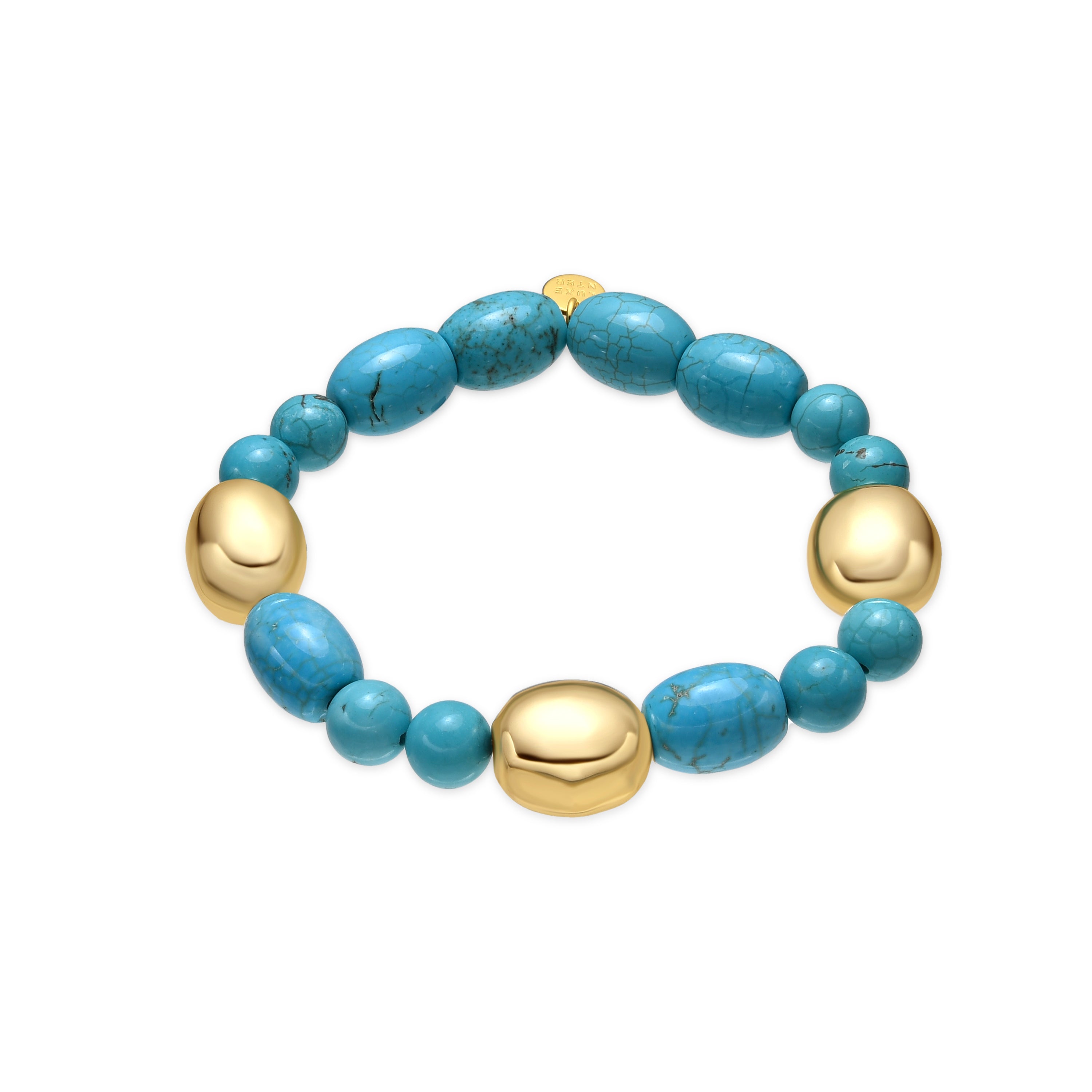 Pulseira de Prata de Lei 925 e Turquesa com acabamento em ouro amarelo 18k Shyra