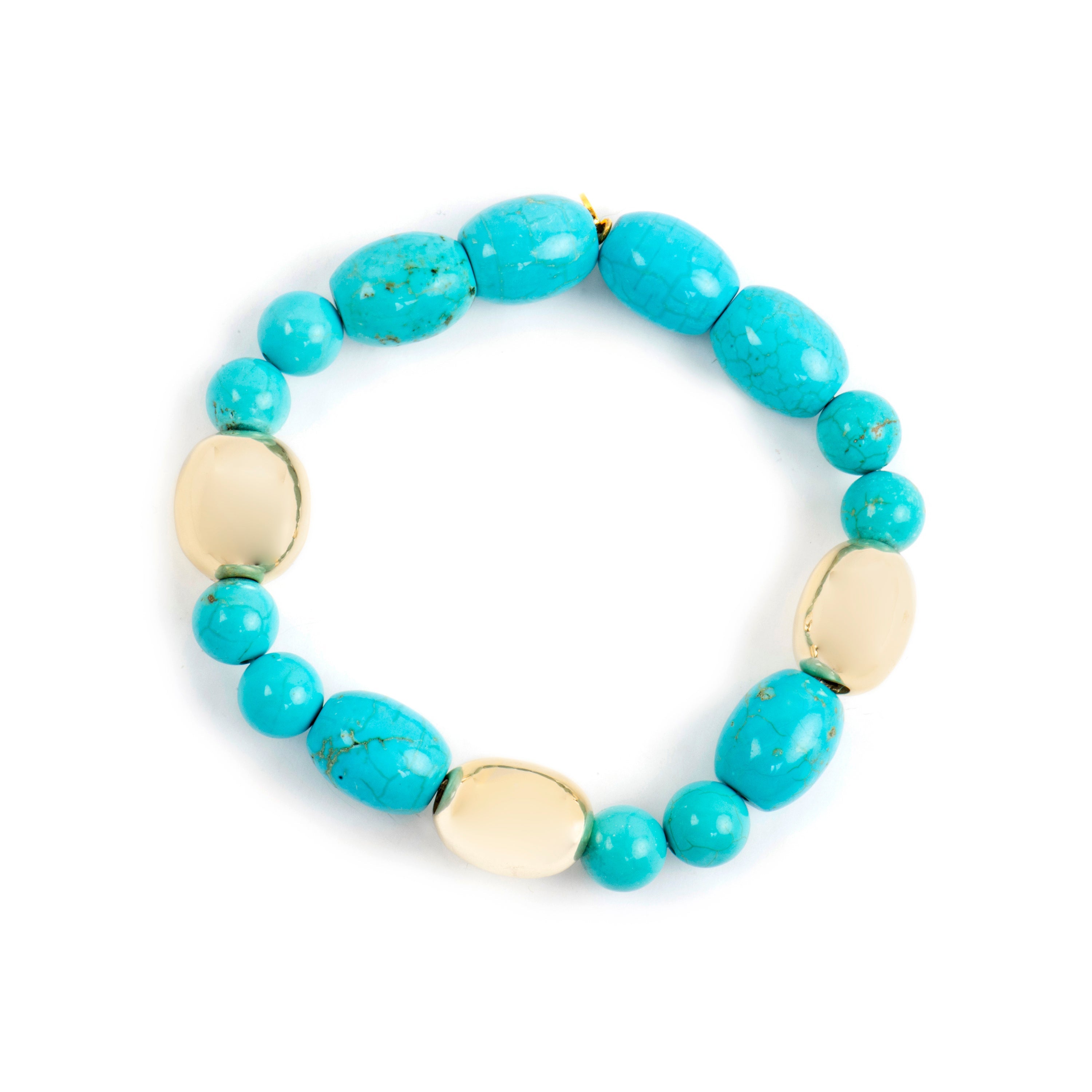 Pulseira de Prata de Lei 925 e Turquesa com acabamento em ouro amarelo 18k Shyra