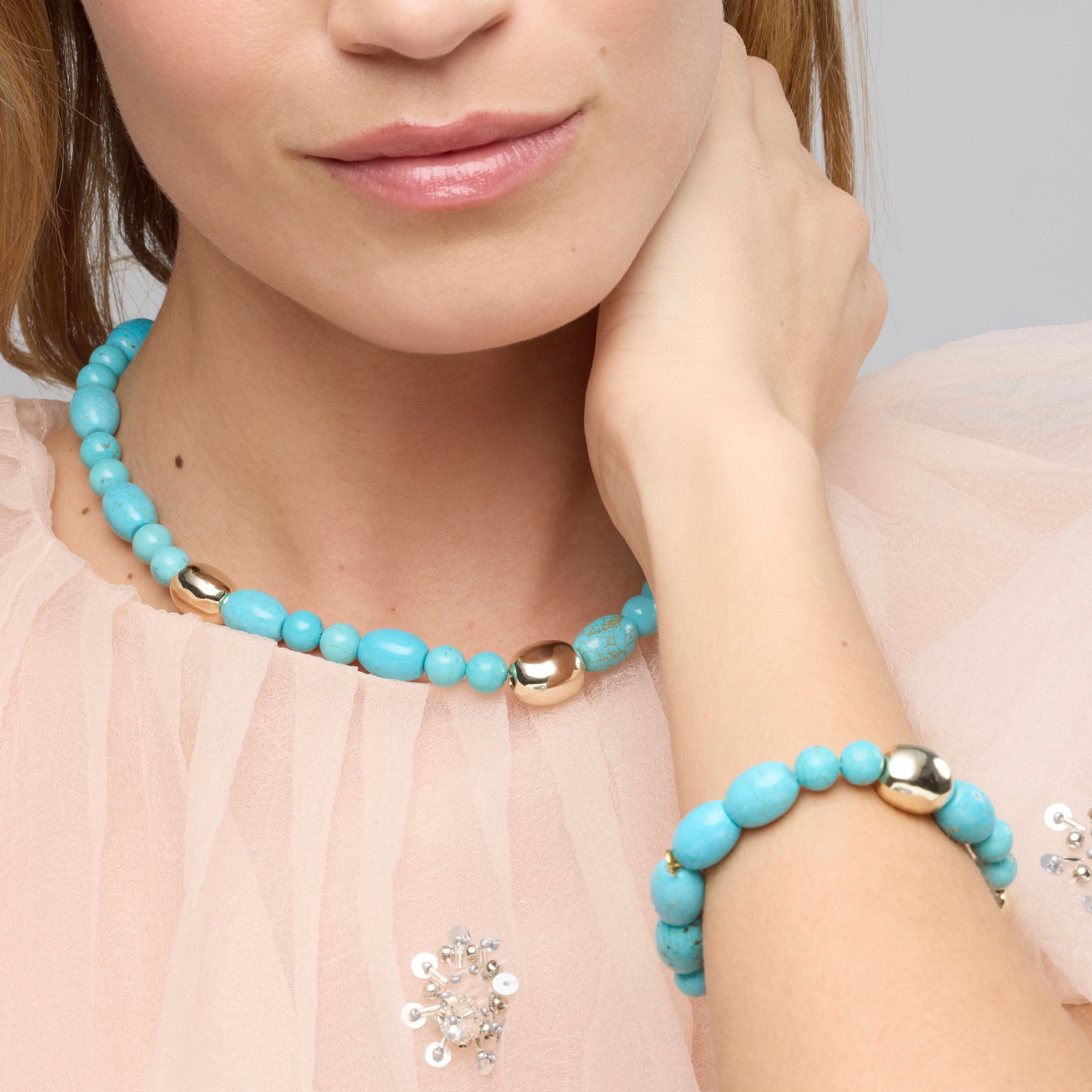 Pulseira de Prata de Lei 925 e Turquesa com acabamento em ouro amarelo 18k Shyra