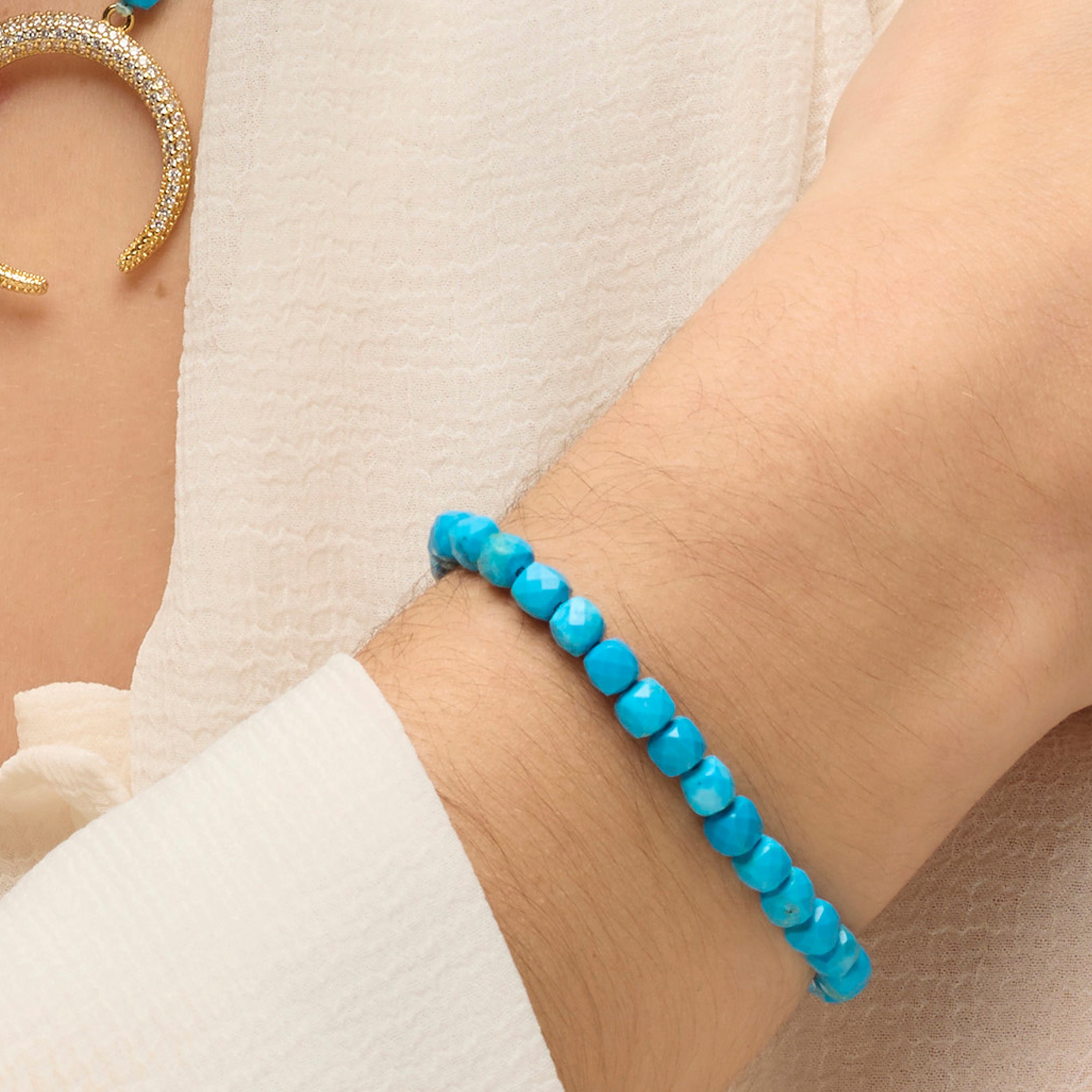 Pulsera de Plata de Ley 925 y Turquesa acabado oro amarillo de 18k - Wasa