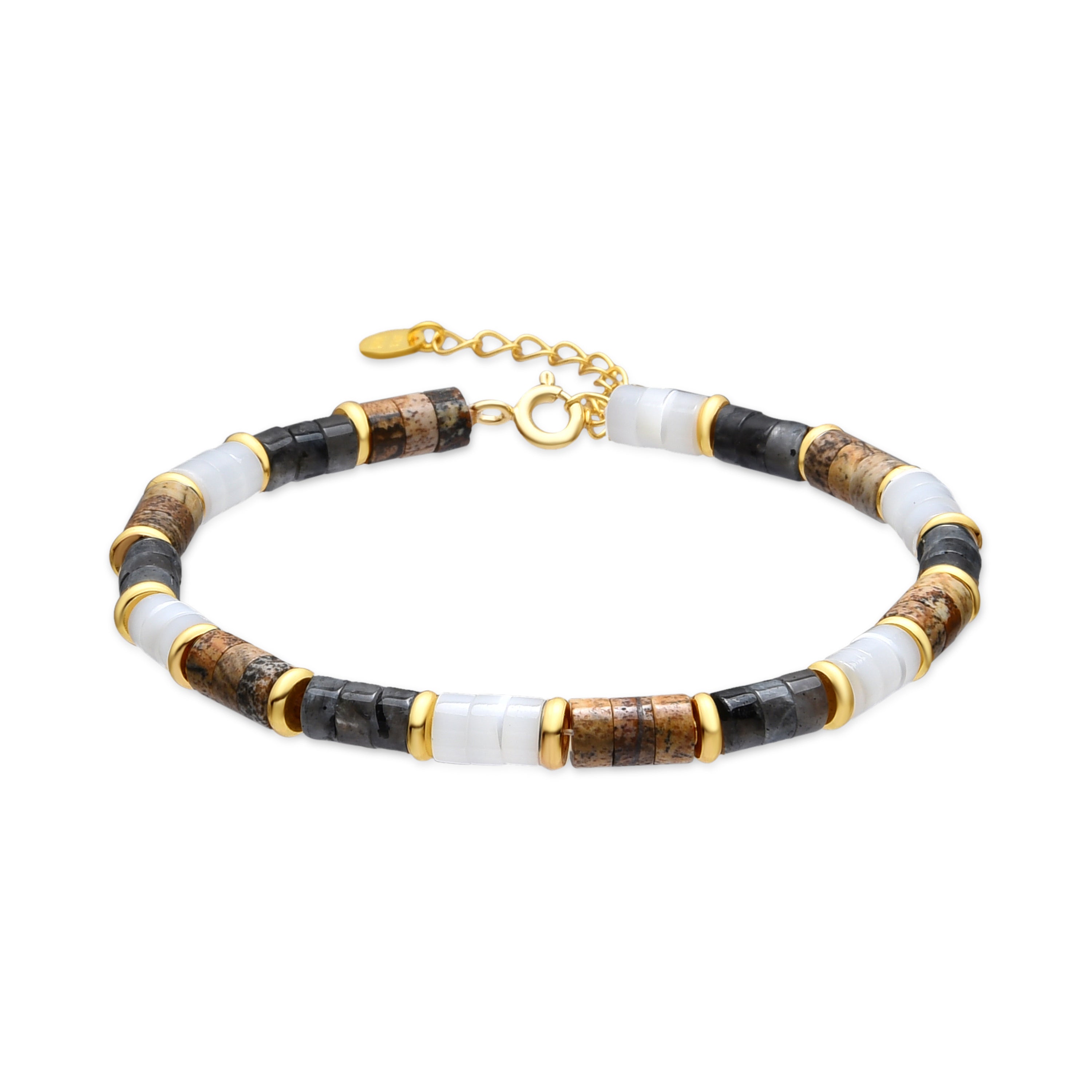 Pulseira de Prata de Lei 925 e Olho de Tigre acabamento ouro amarelo 18k - Gelmi