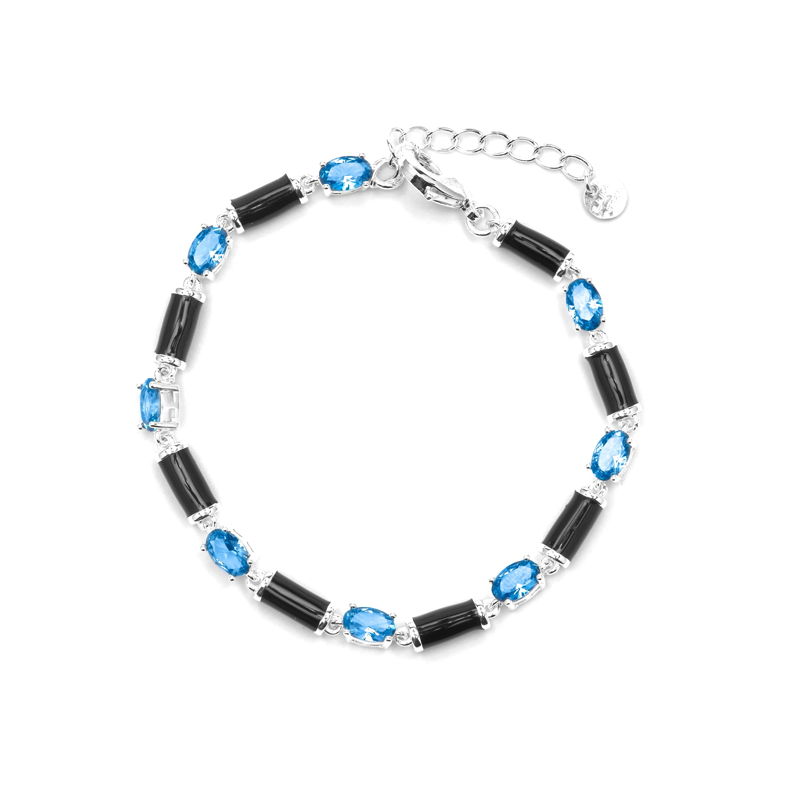 Pulseira de Prata de Lei 925 e Zircônia Topázio Azul com acabamento em ródio - Tatuí