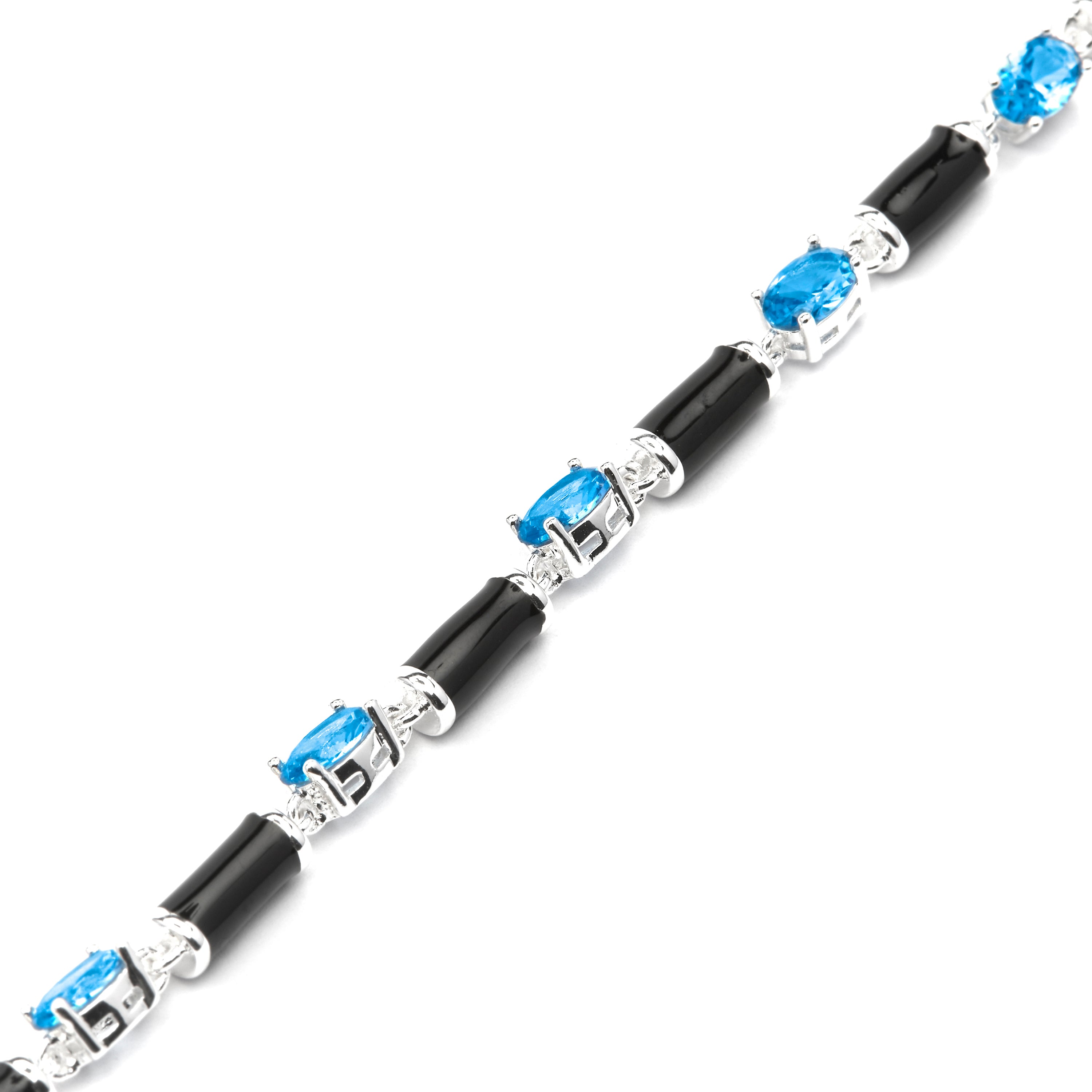 Pulseira de Prata de Lei 925 e Zircônia Topázio Azul com acabamento em ródio - Tatuí