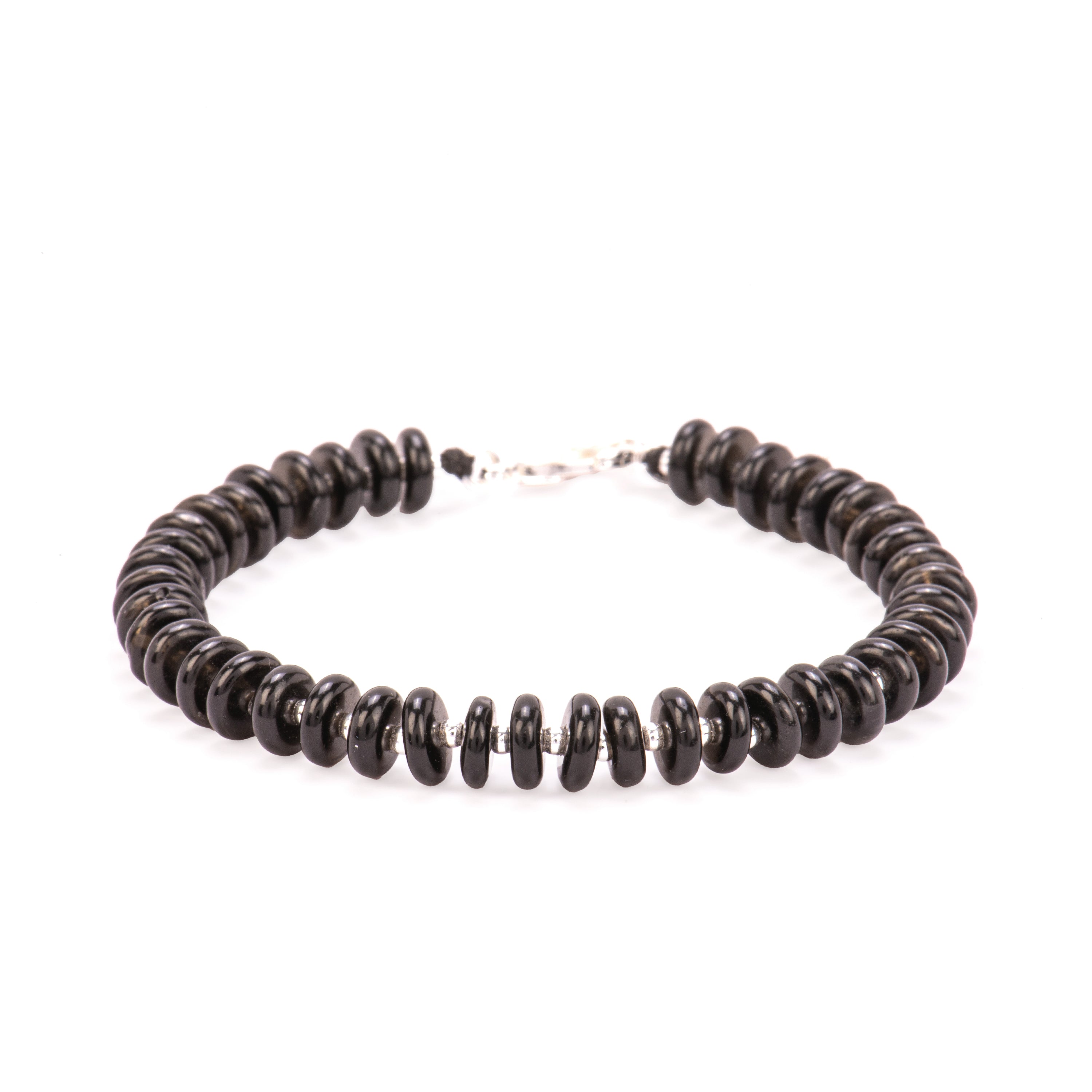 925 Sterling Silver and Black Agate Bracelet with Rhodium Finish - Laha
