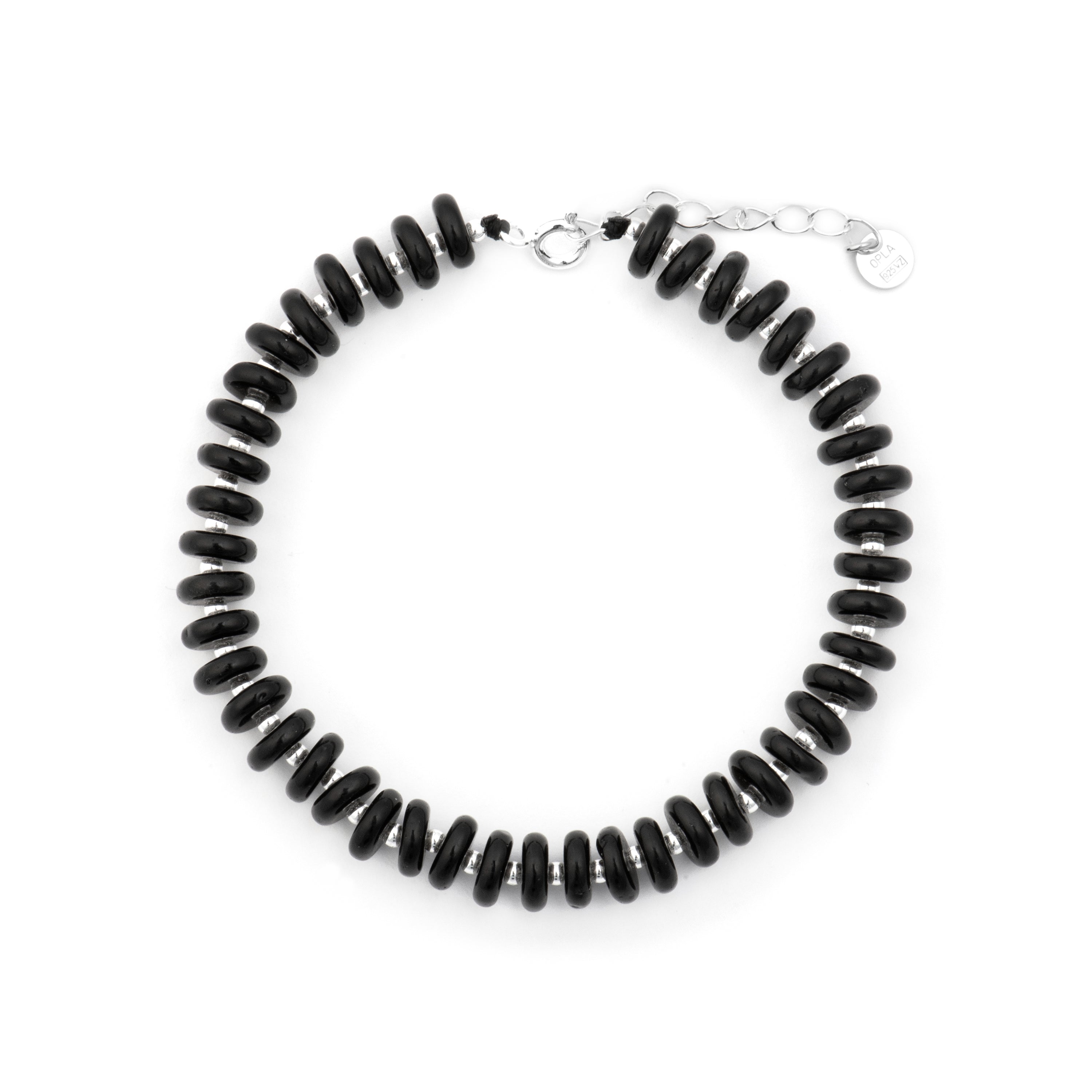 Pulsera de Plata de Ley 925 y Agata Negra acabado rodio - Laha