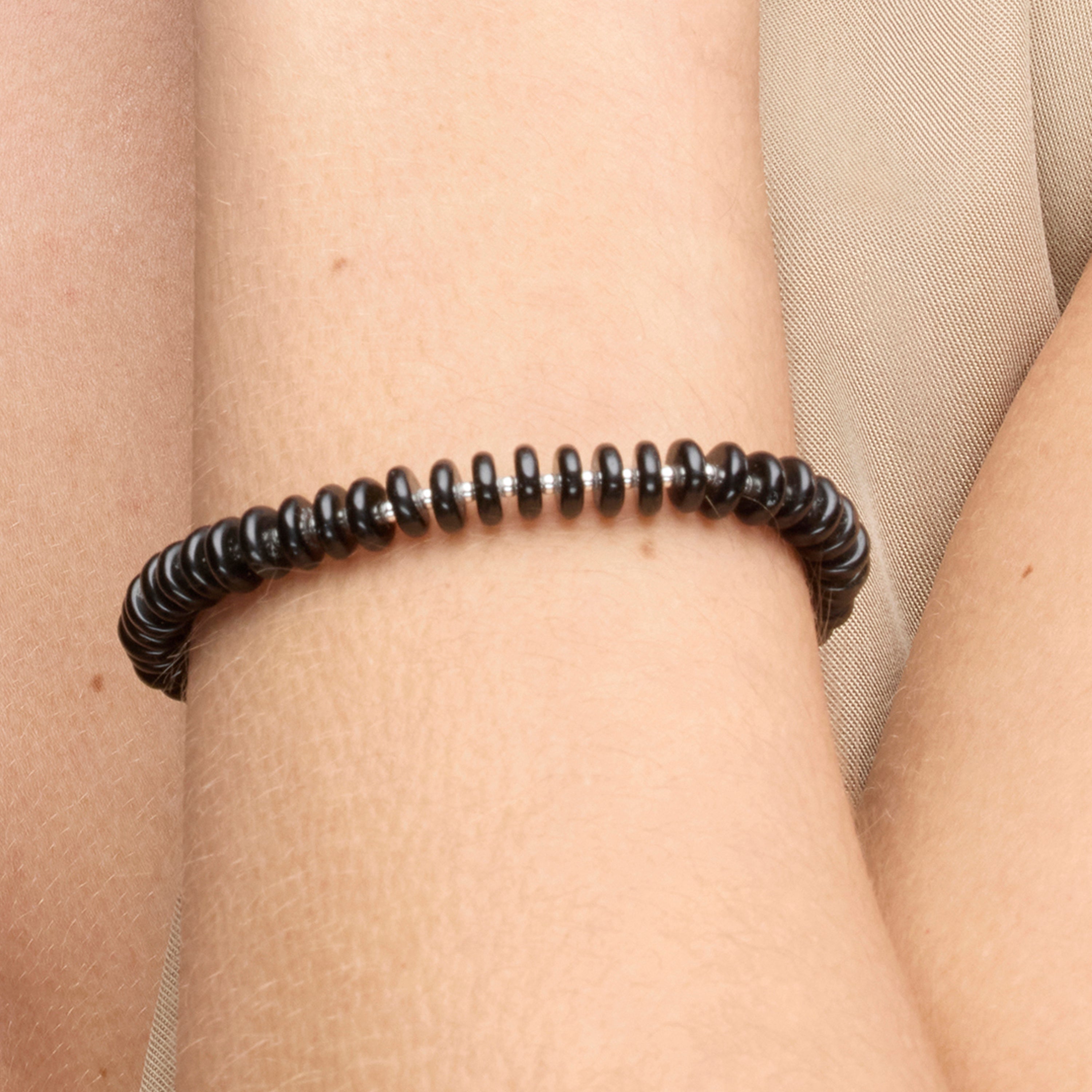 Pulsera de Plata de Ley 925 y Agata Negra acabado rodio - Laha