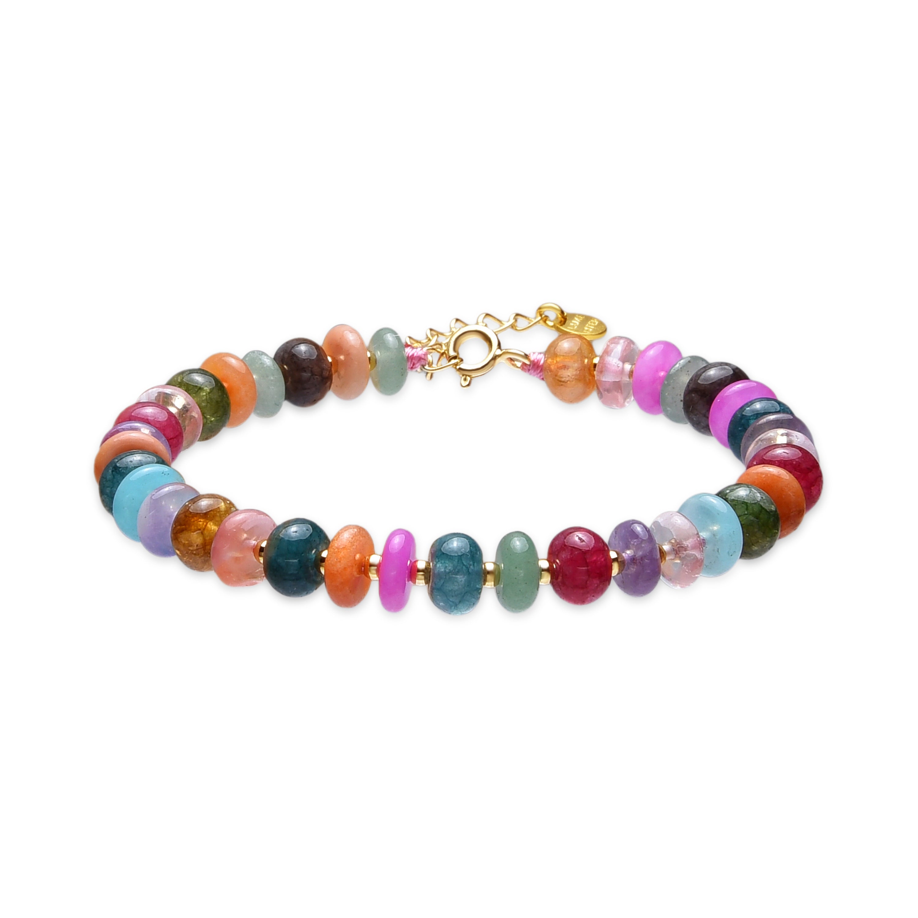 925 Sterling Silver and Multicolor Agate Bracelet with 18k Yellow Gold Finish - Laha