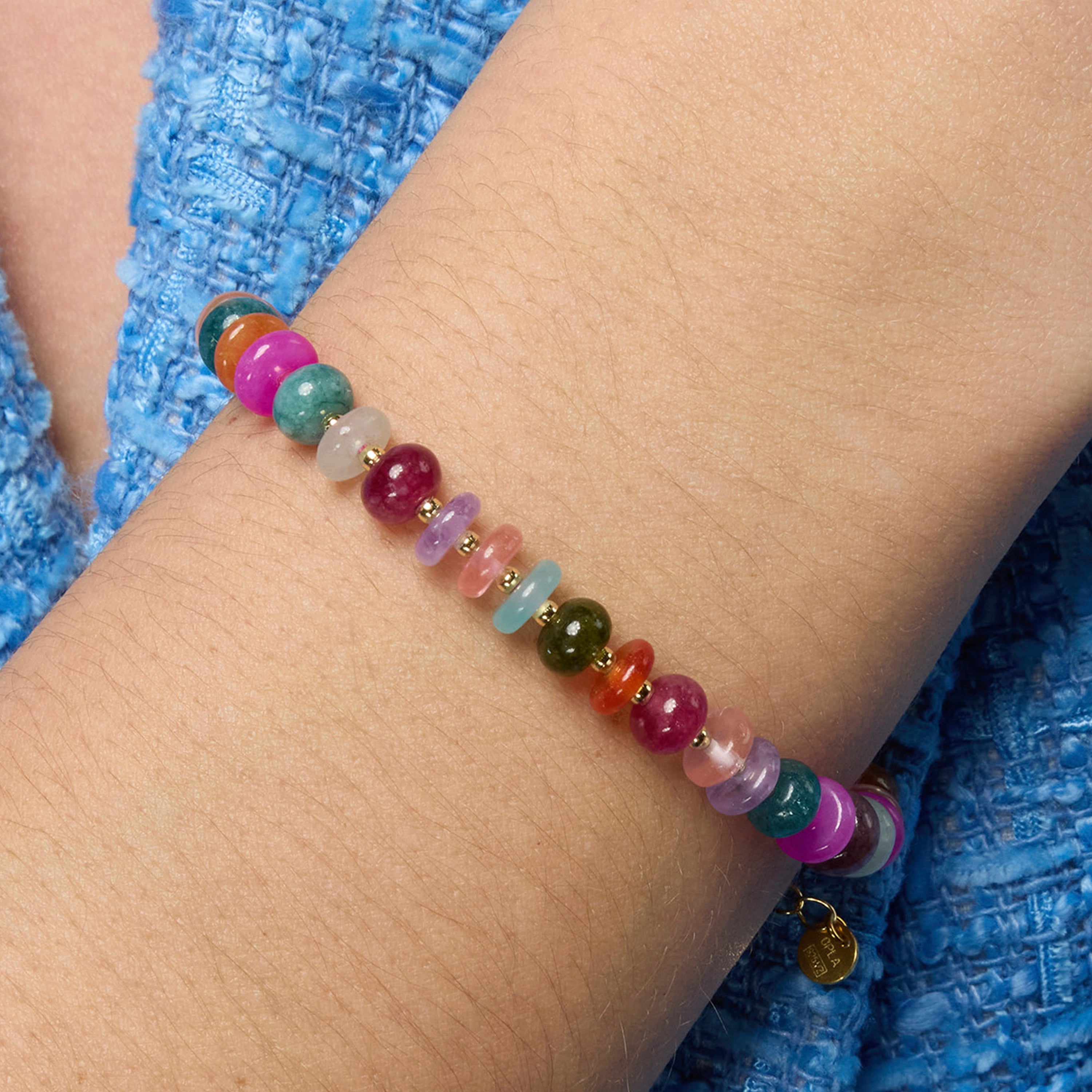 Pulseira de Prata de Lei 925 e Ágata Multicolor com acabamento em ouro amarelo 18k - Laha