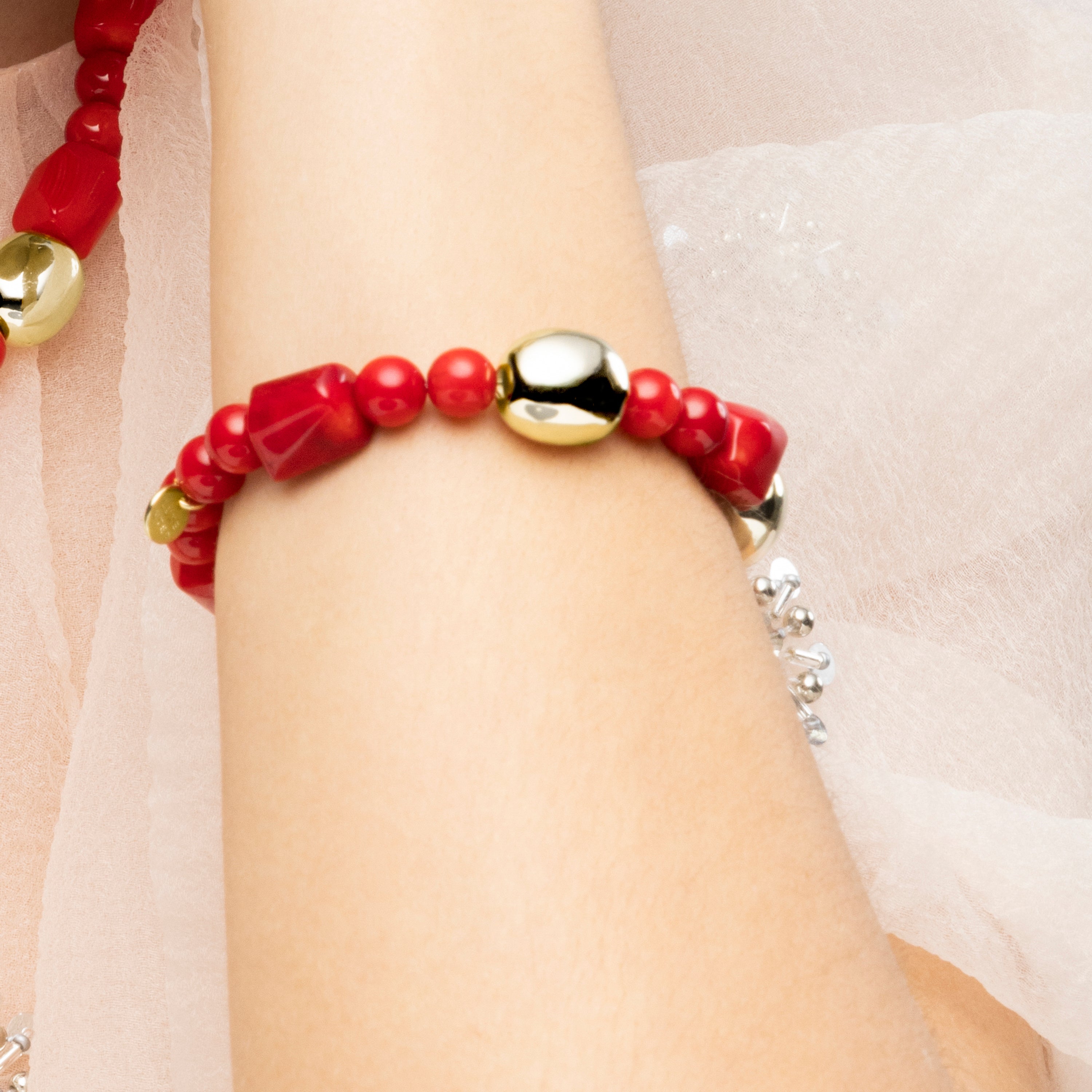 Caheart 925 Sterling Silver and Coral Bracelet with 18k Yellow Gold Finish