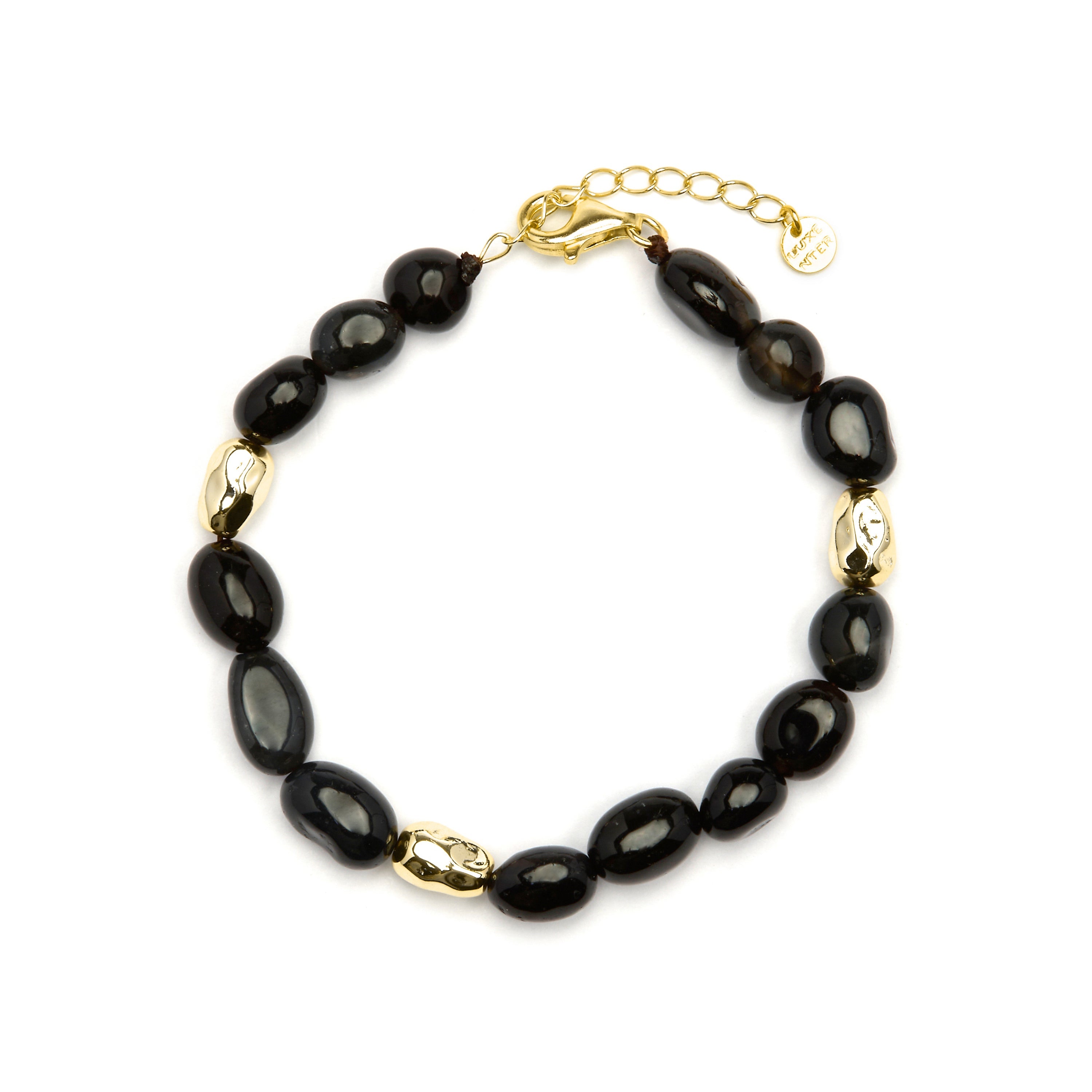 Pulsera de Plata de Ley 925 y Agata Negra acabado oro amarillo de 18k - Melga