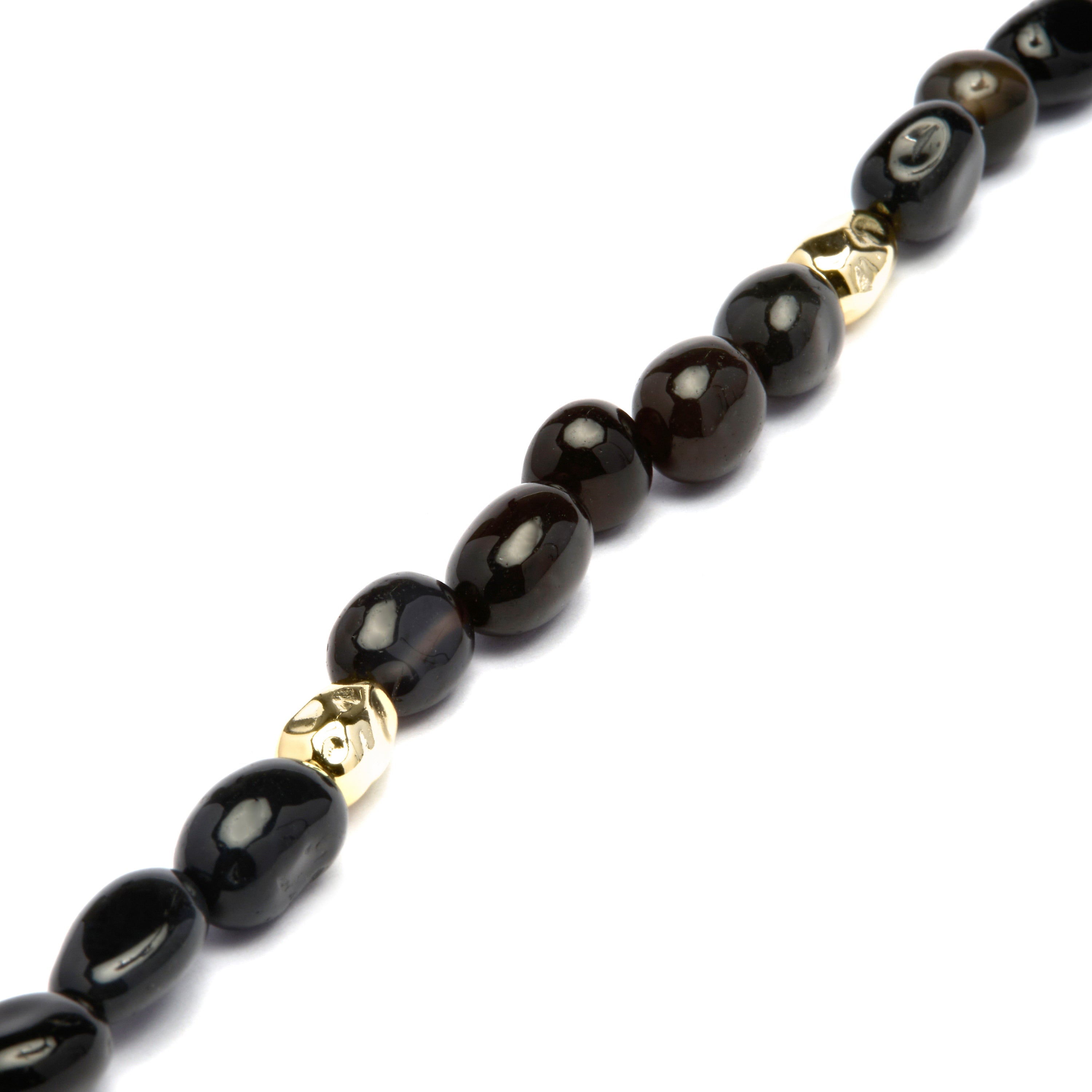 Pulsera de Plata de Ley 925 y Agata Negra acabado oro amarillo de 18k - Melga