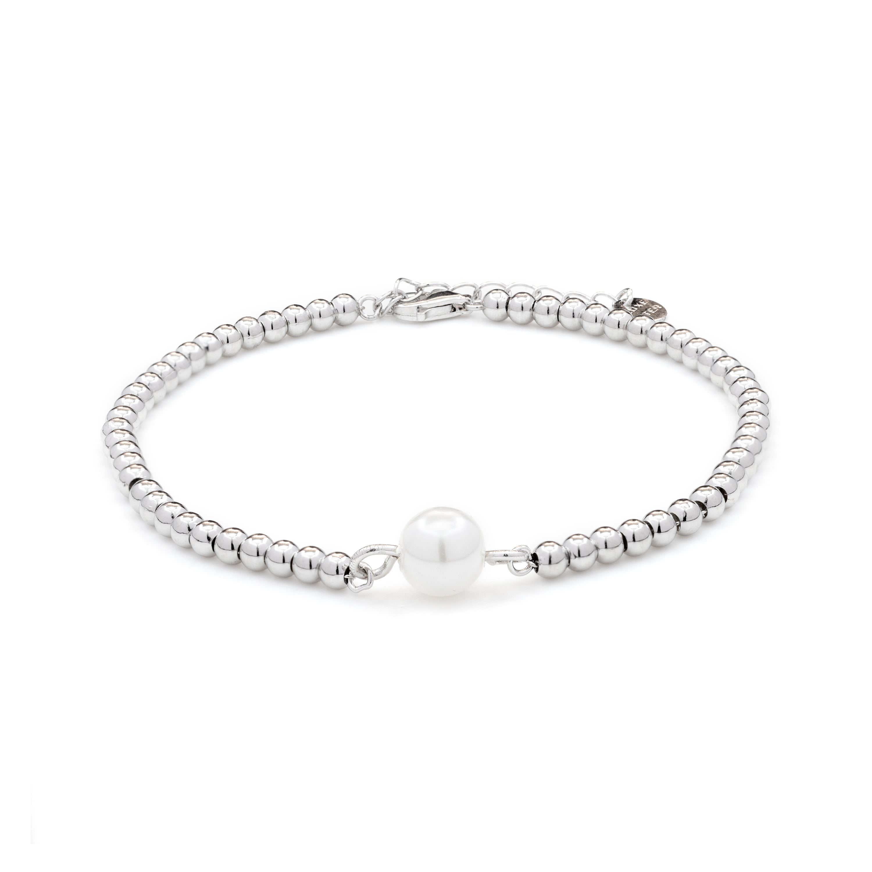925 Sterling Silver Bracelet with White Pearl, Rhodium Finish - Nakuru