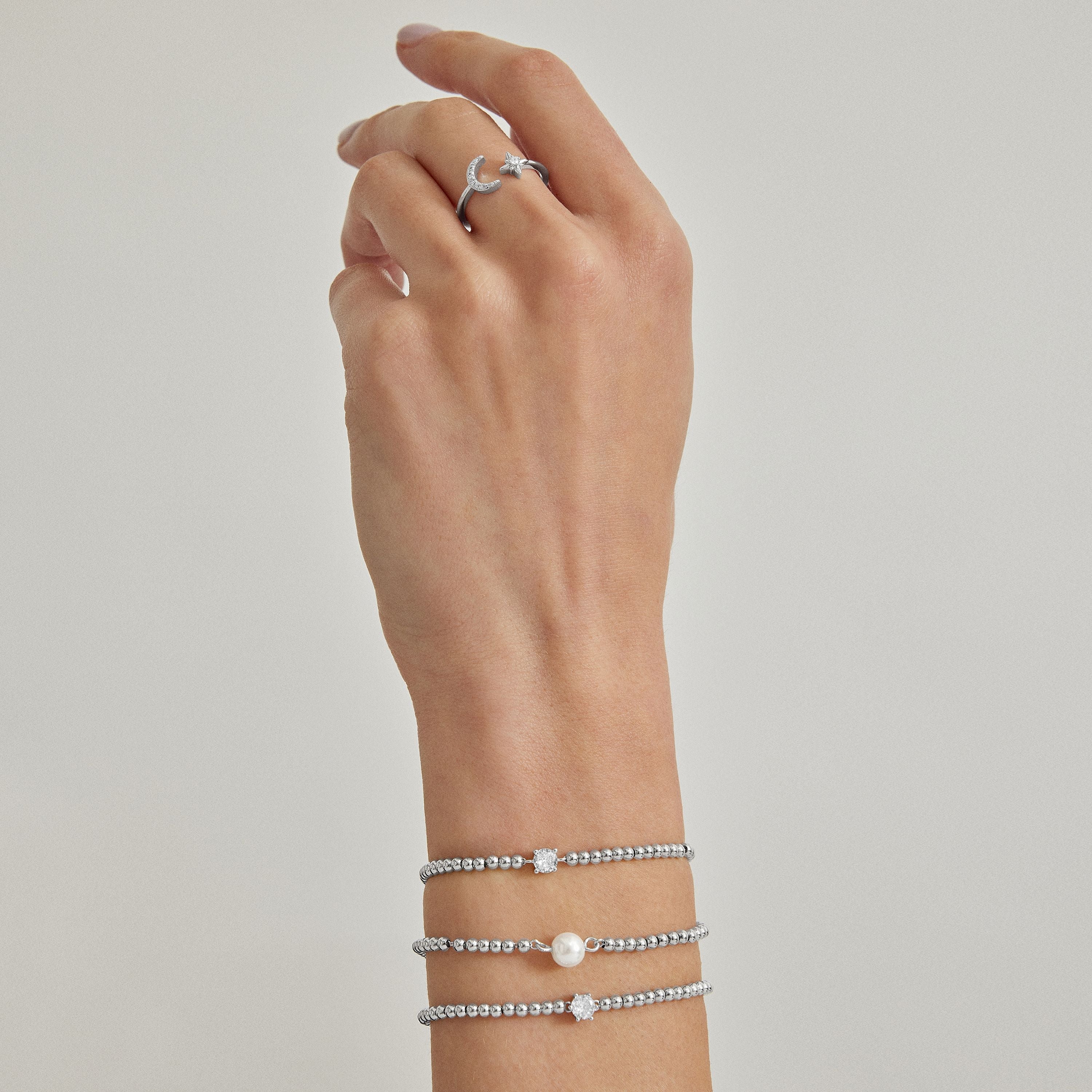 925 Sterling Silver Bracelet with White Pearl, Rhodium Finish - Nakuru