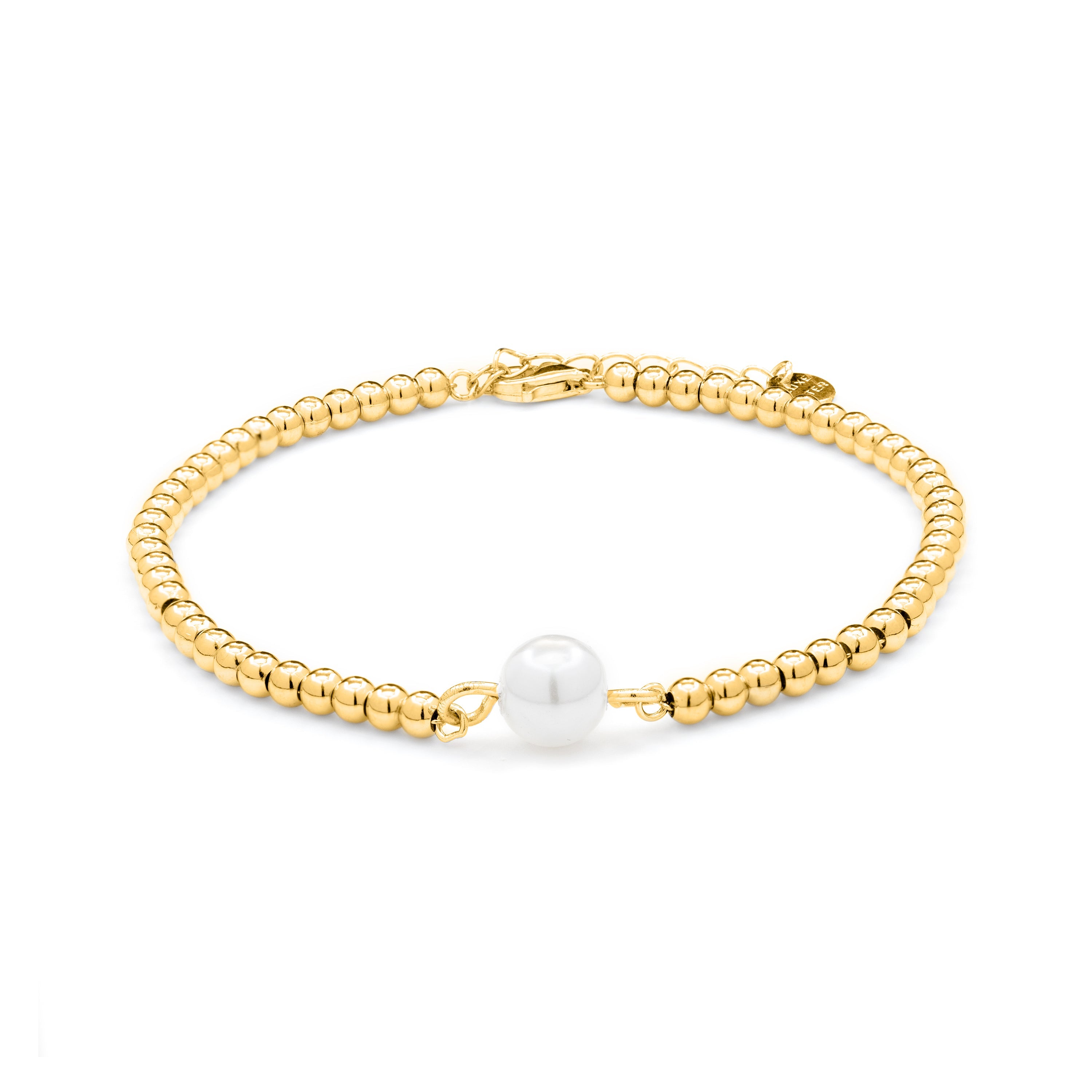925 Sterling Silver Bracelet with White Pearl finished in 18K Yellow Gold - Nakuru