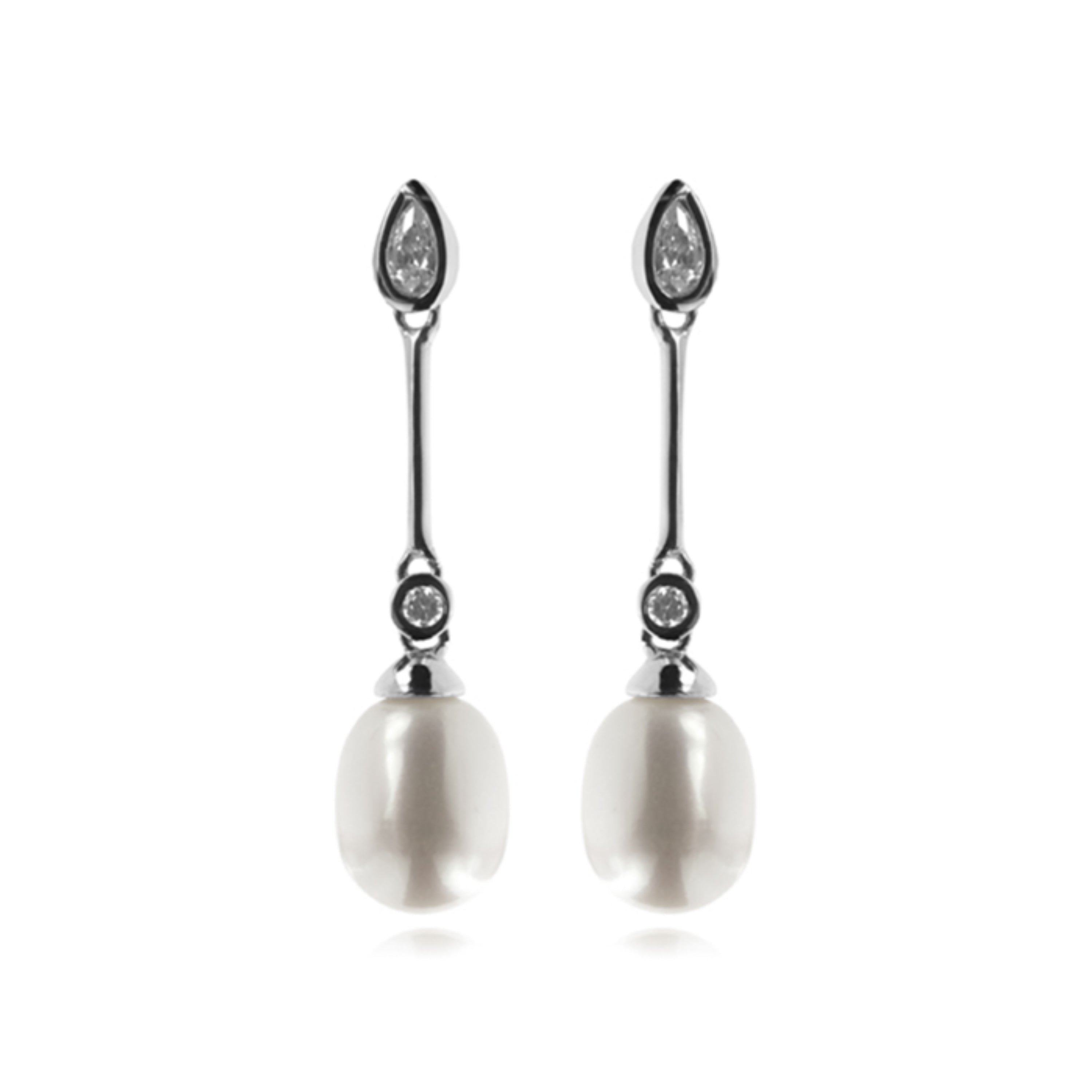 925 Sterling Silver Earrings with White Pearl, Rhodium Finish - Racoon