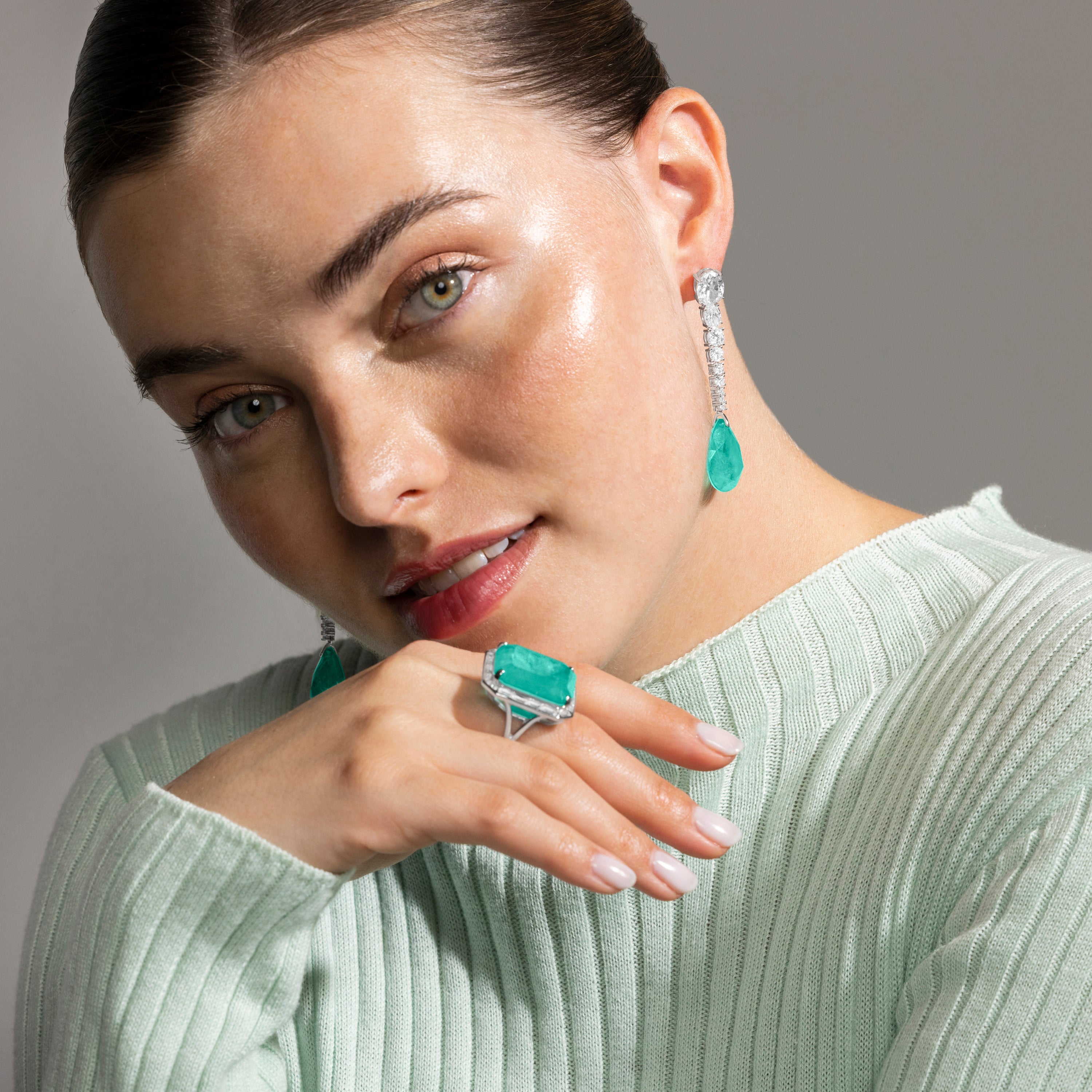 925 Sterling Silver and Light Green Hydrothermal Quartz Earrings with Rhodium Finish - Kim