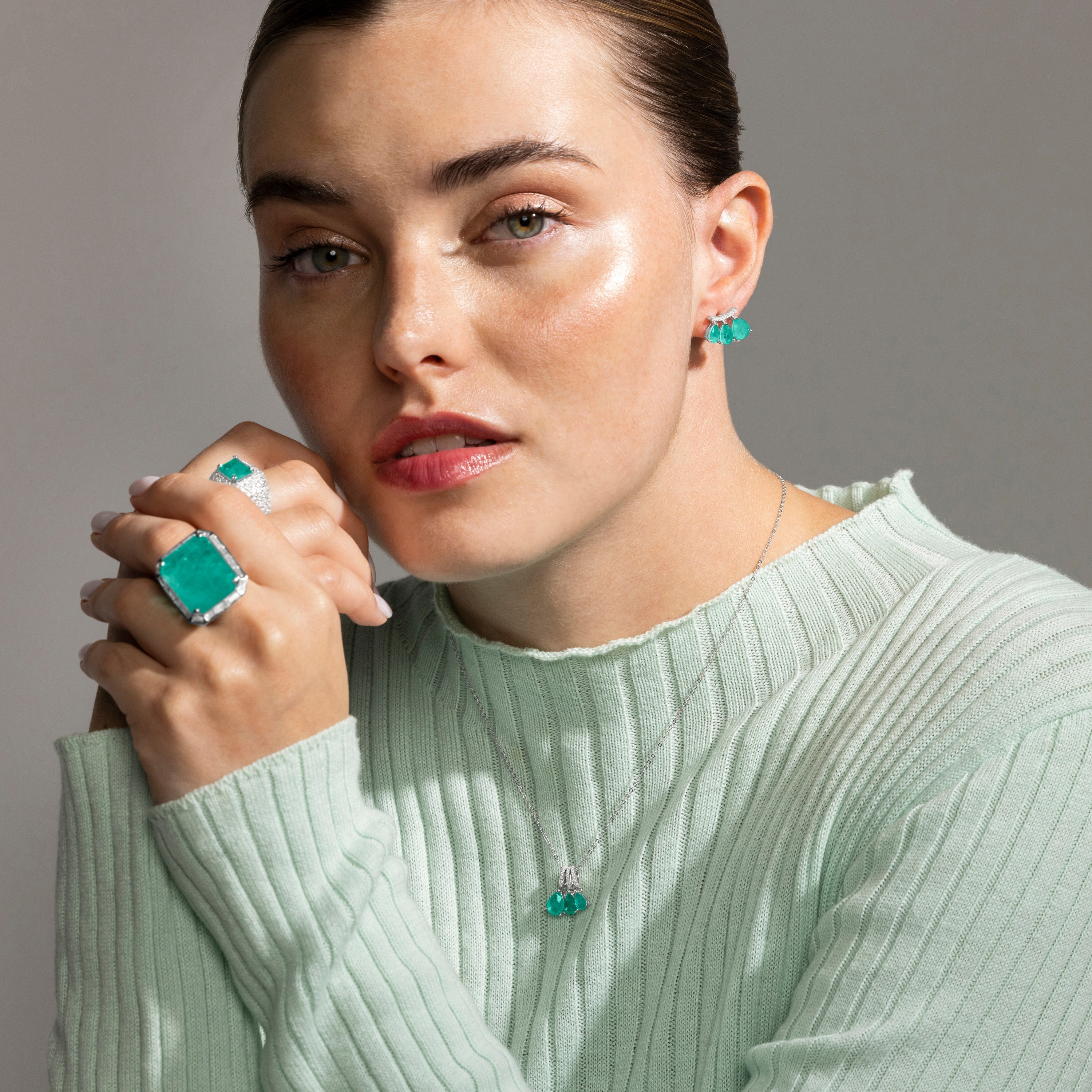 925 Sterling Silver and Light Green Hydrothermal Quartz Earrings with Rhodium Finish - Kaiau