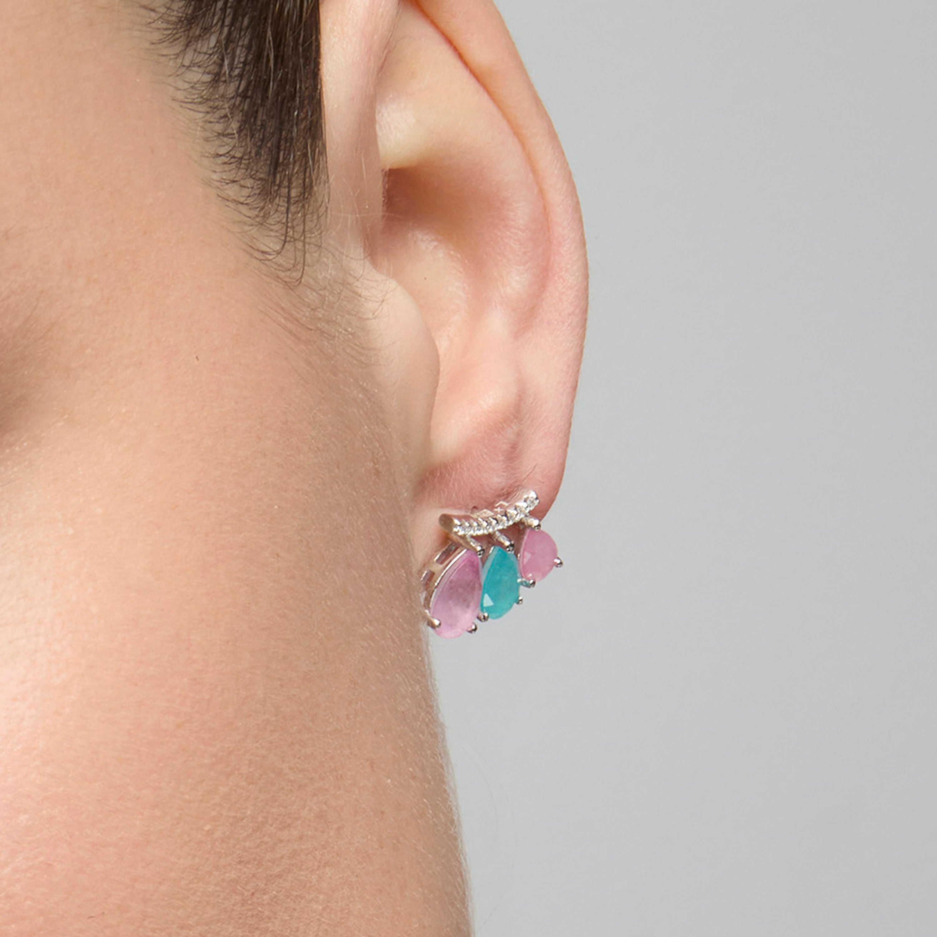 925 Sterling Silver and Multicolor Hydrothermal Quartz Earrings with Rhodium Finish - Kaiau