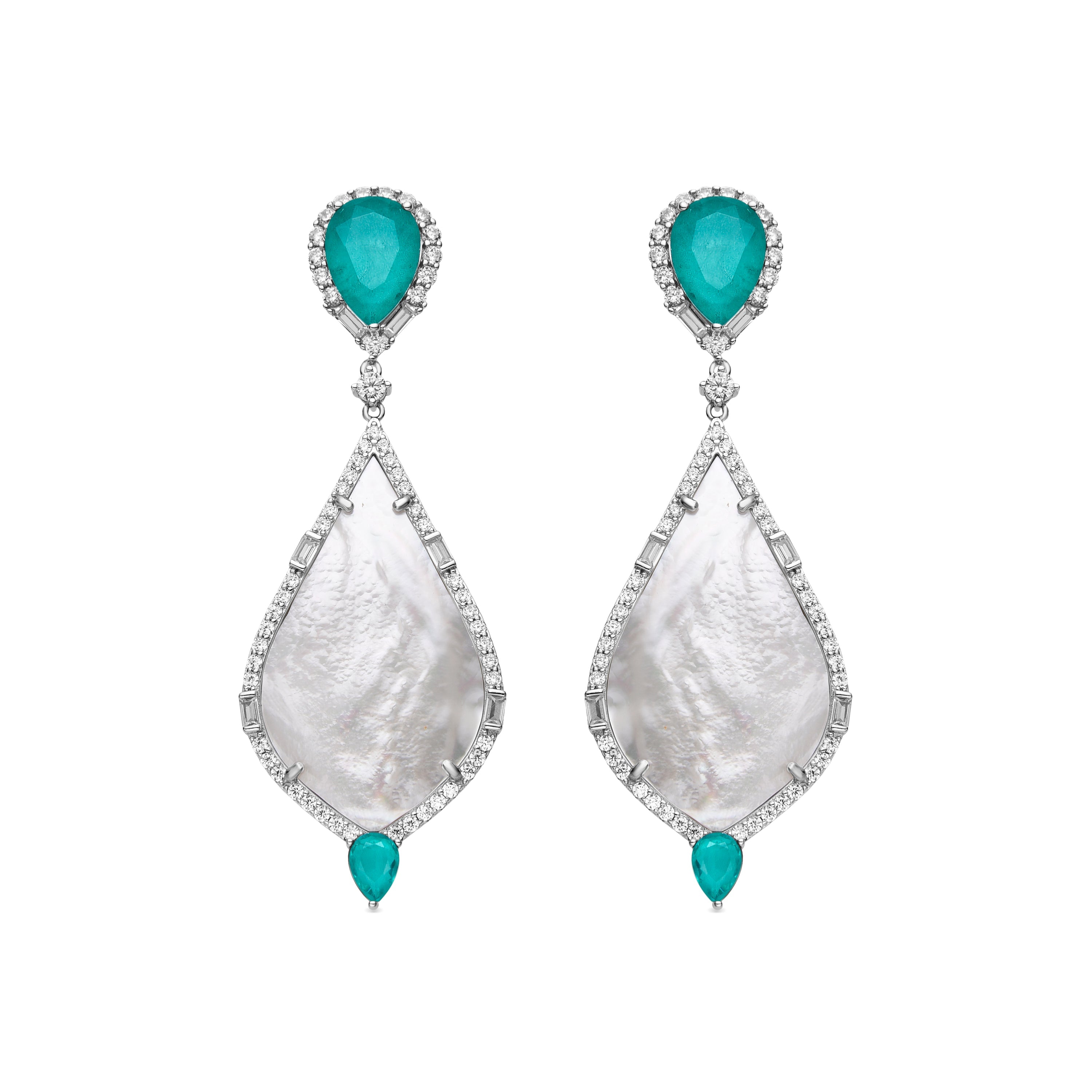 925 Sterling Silver and White Mother of Pearl Earrings with Rhodium Finish - Lorkai