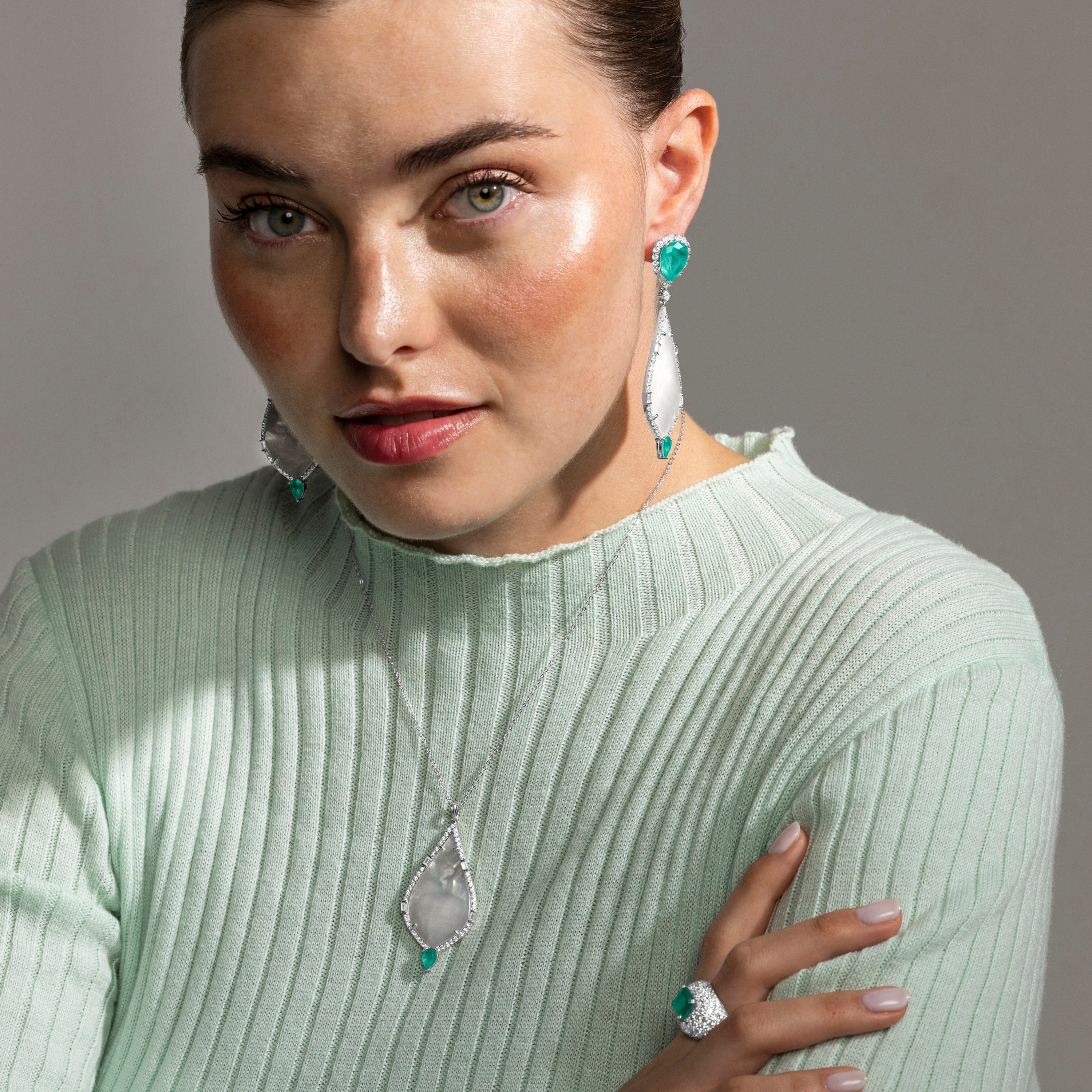 925 Sterling Silver and White Mother of Pearl Earrings with Rhodium Finish - Lorkai