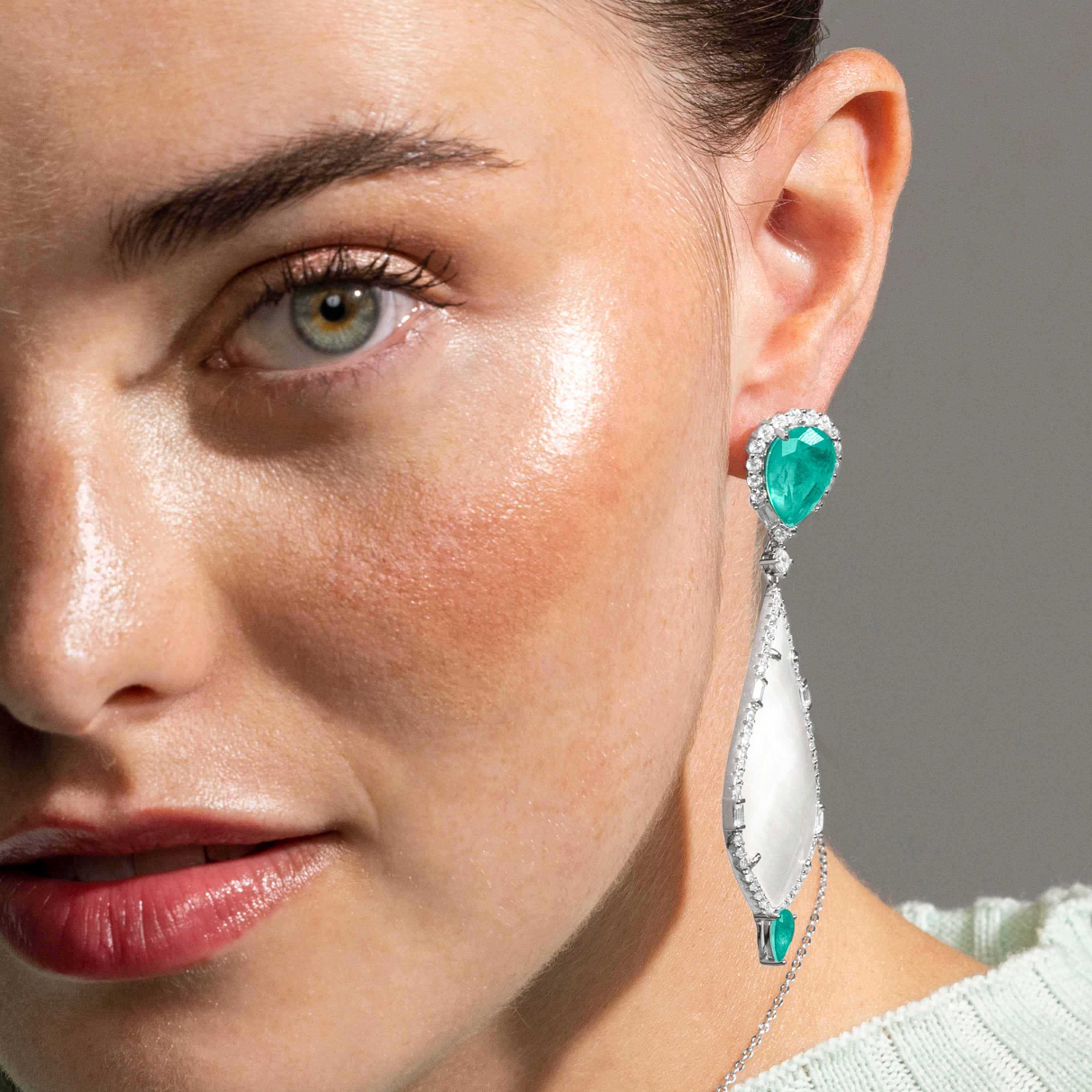 925 Sterling Silver and White Mother of Pearl Earrings with Rhodium Finish - Lorkai