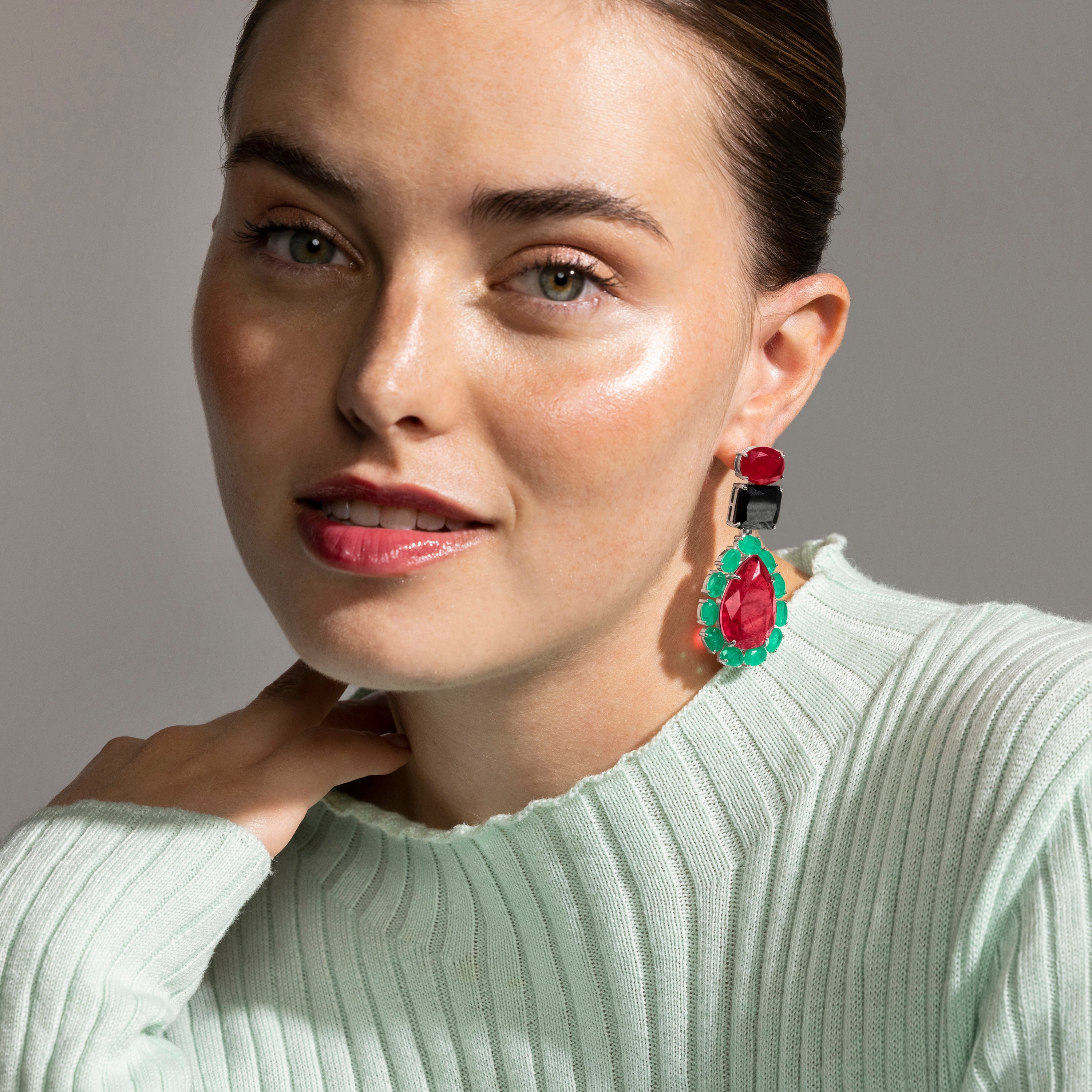 925 Sterling Silver and Cherry Hydrothermal Quartz Earrings with Rhodium Finish - Shavas
